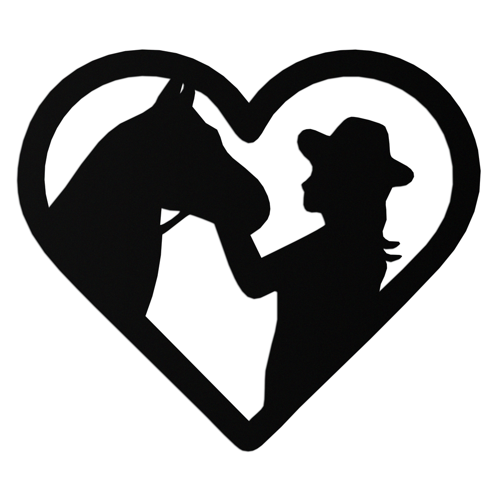 Girl and Horse Silhouette Heart Metal Wall Art – Farmhouse Horse Lover Gift- KAF548
