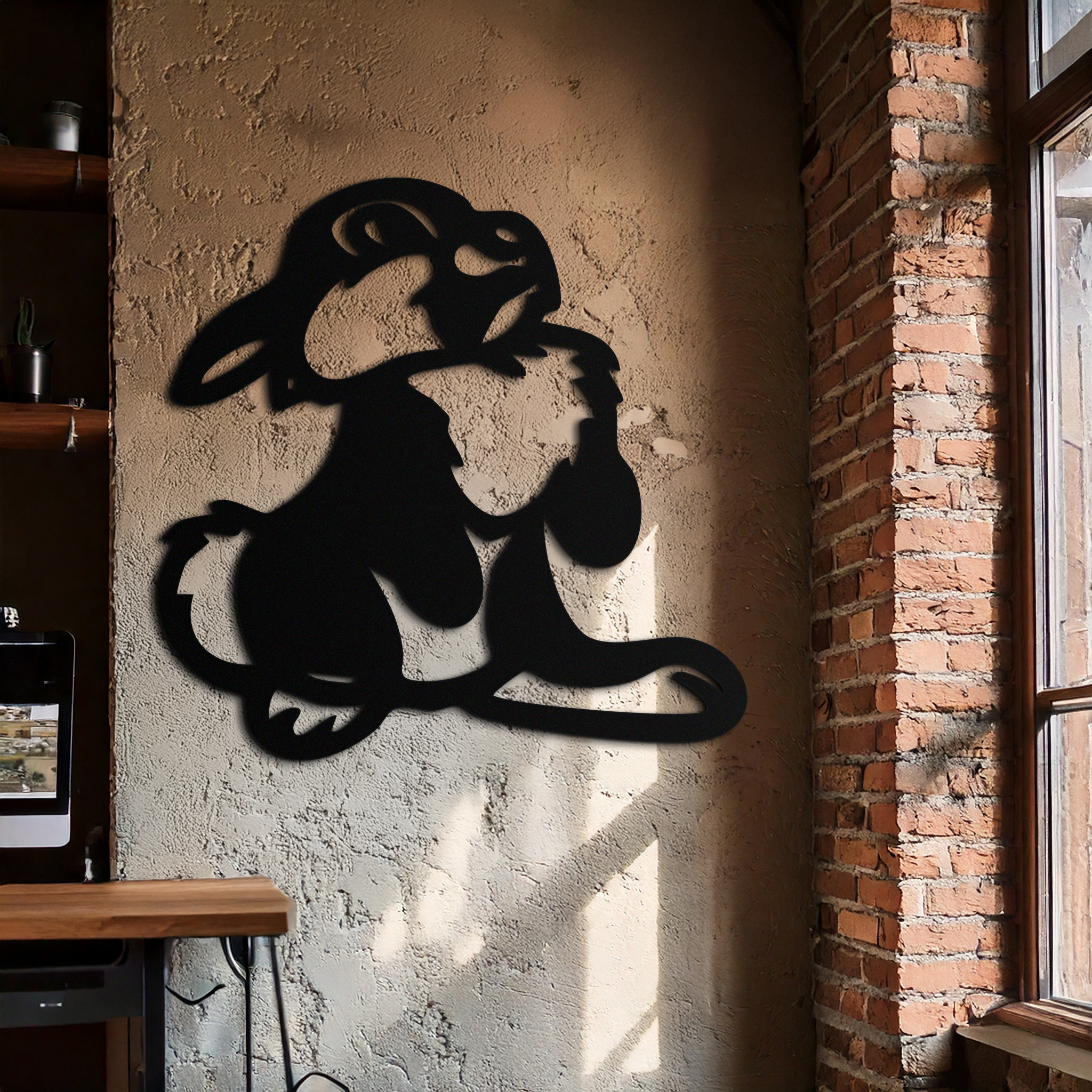 Cute Cartoon Bunny Metal Wall Art – Adorable Black Nursery Decor for Kids Room- KAF550