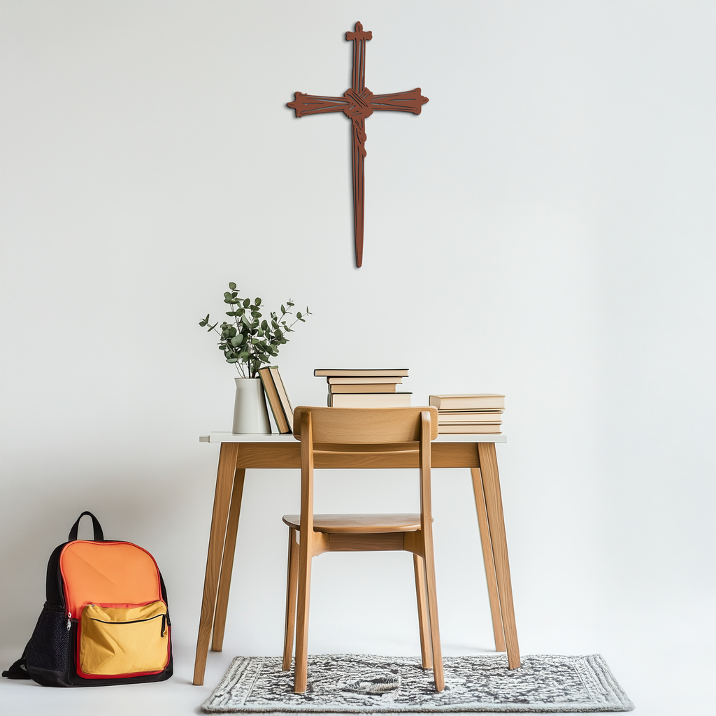 Christian Barbed Wire Cross Metal Wall Art – Religious Rustic Home Decor- KAF553