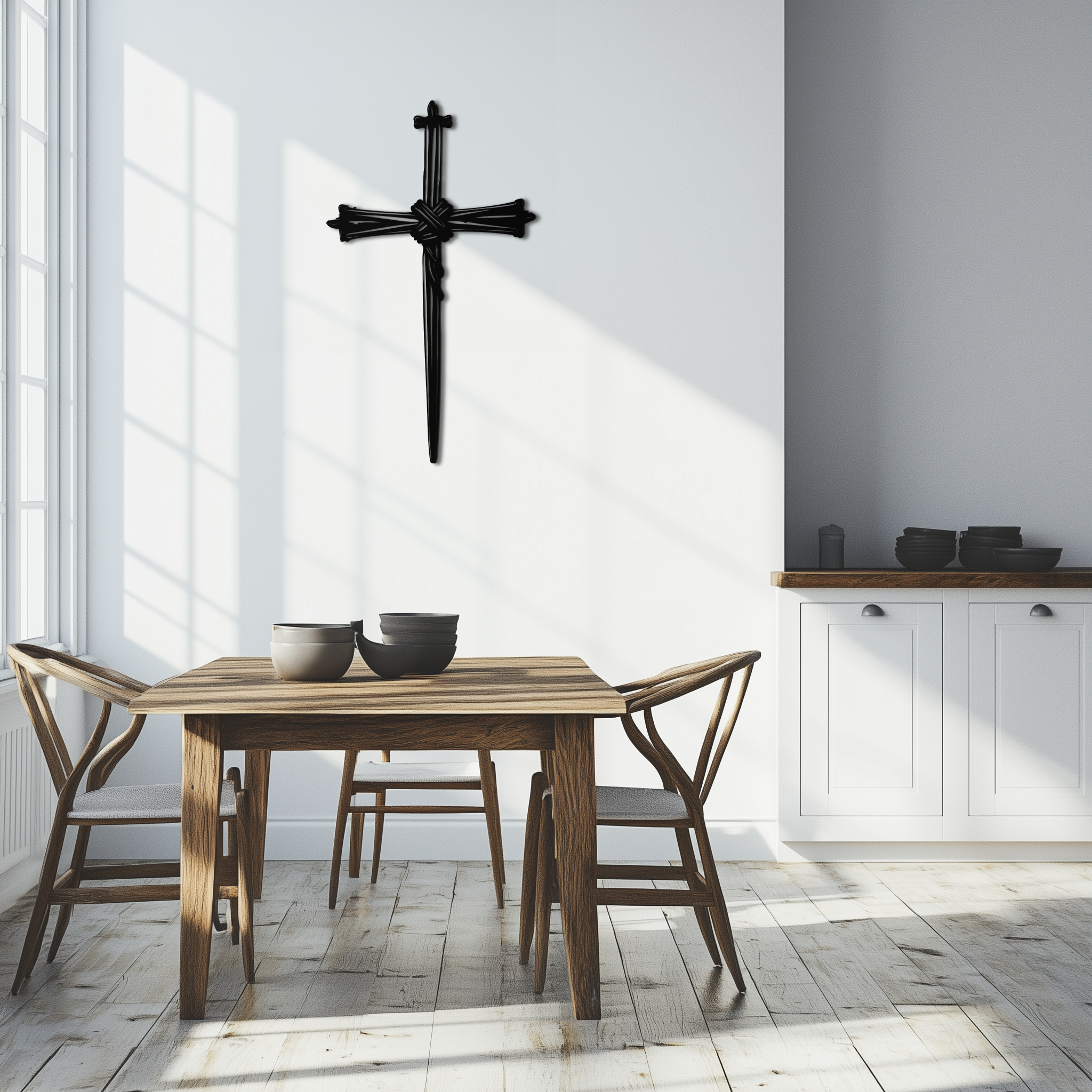 Christian Barbed Wire Cross Metal Wall Art – Religious Rustic Home Decor- KAF553