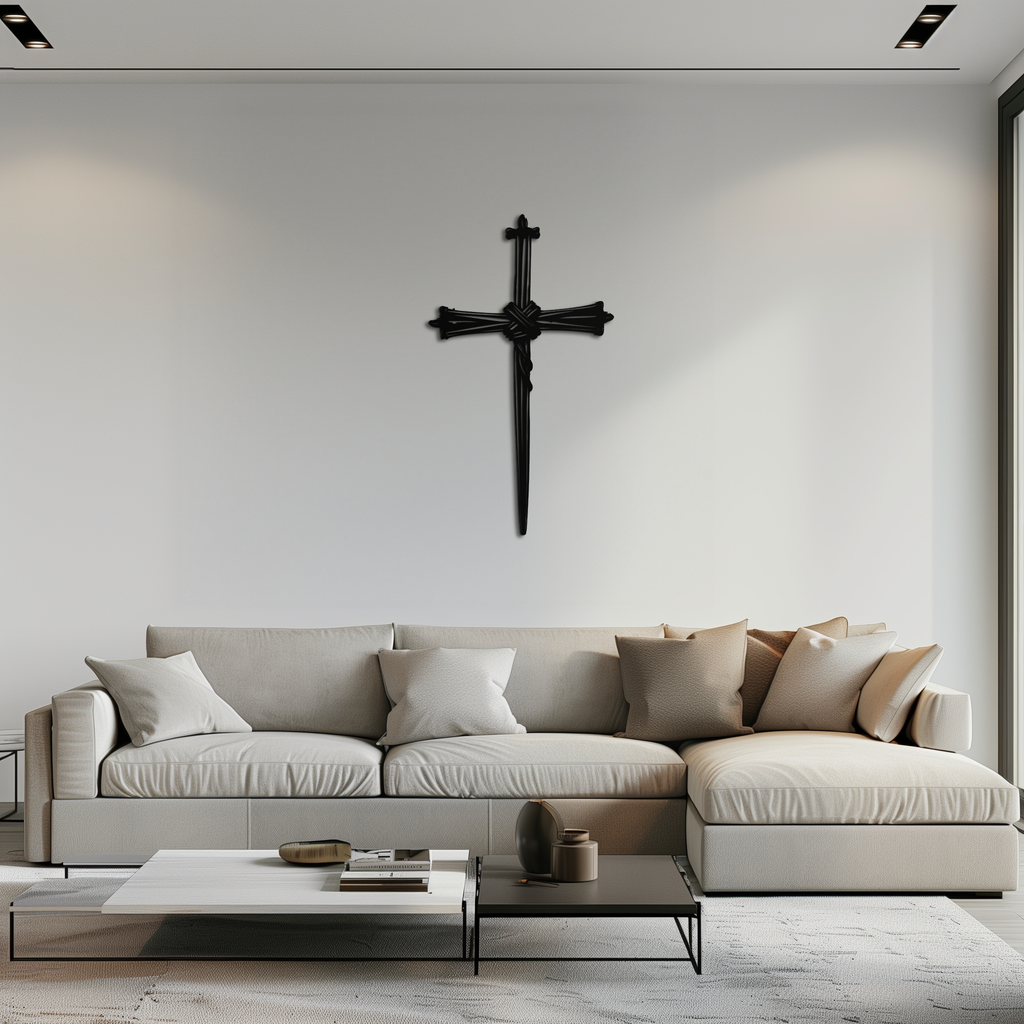 Christian Barbed Wire Cross Metal Wall Art – Religious Rustic Home Decor- KAF553