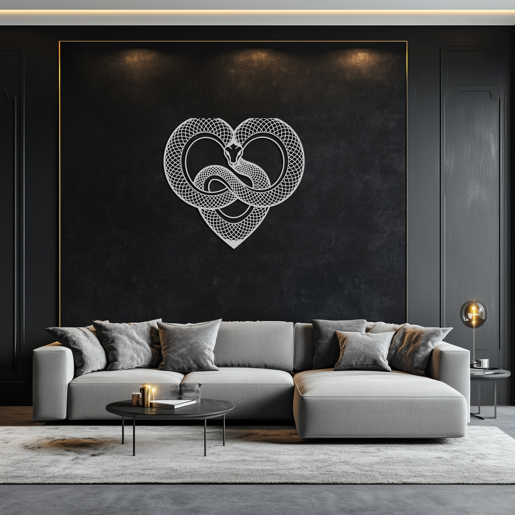 Snake Heart Metal Wall Art – Modern Black Snake Wall Decor for Home and Office- KAF555