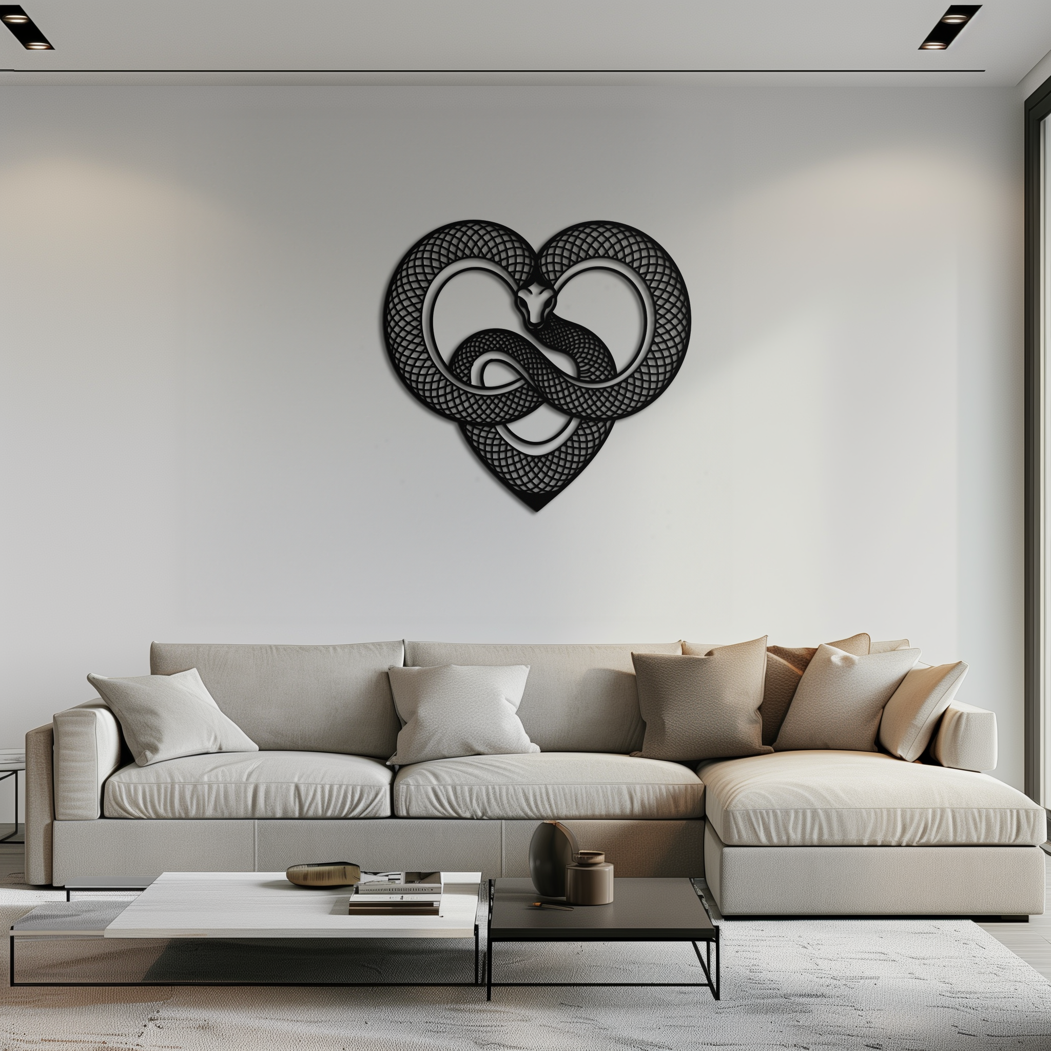 Snake Heart Metal Wall Art – Modern Black Snake Wall Decor for Home and Office- KAF555
