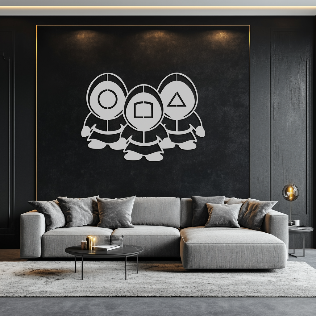Squid Game Guards Metal Wall Art – Minimalist Black Home Decor- KAF561