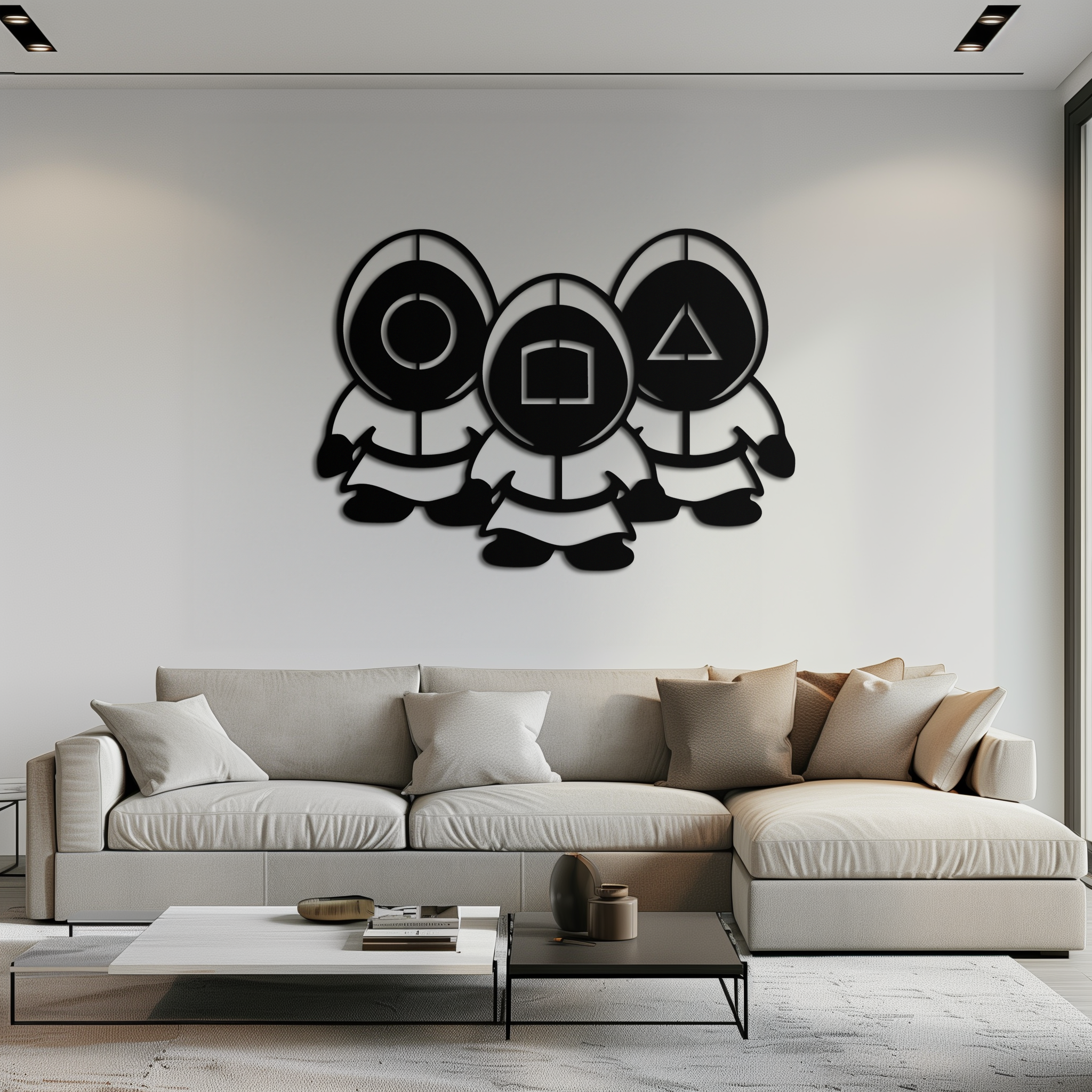 Squid Game Guards Metal Wall Art – Minimalist Black Home Decor- KAF561