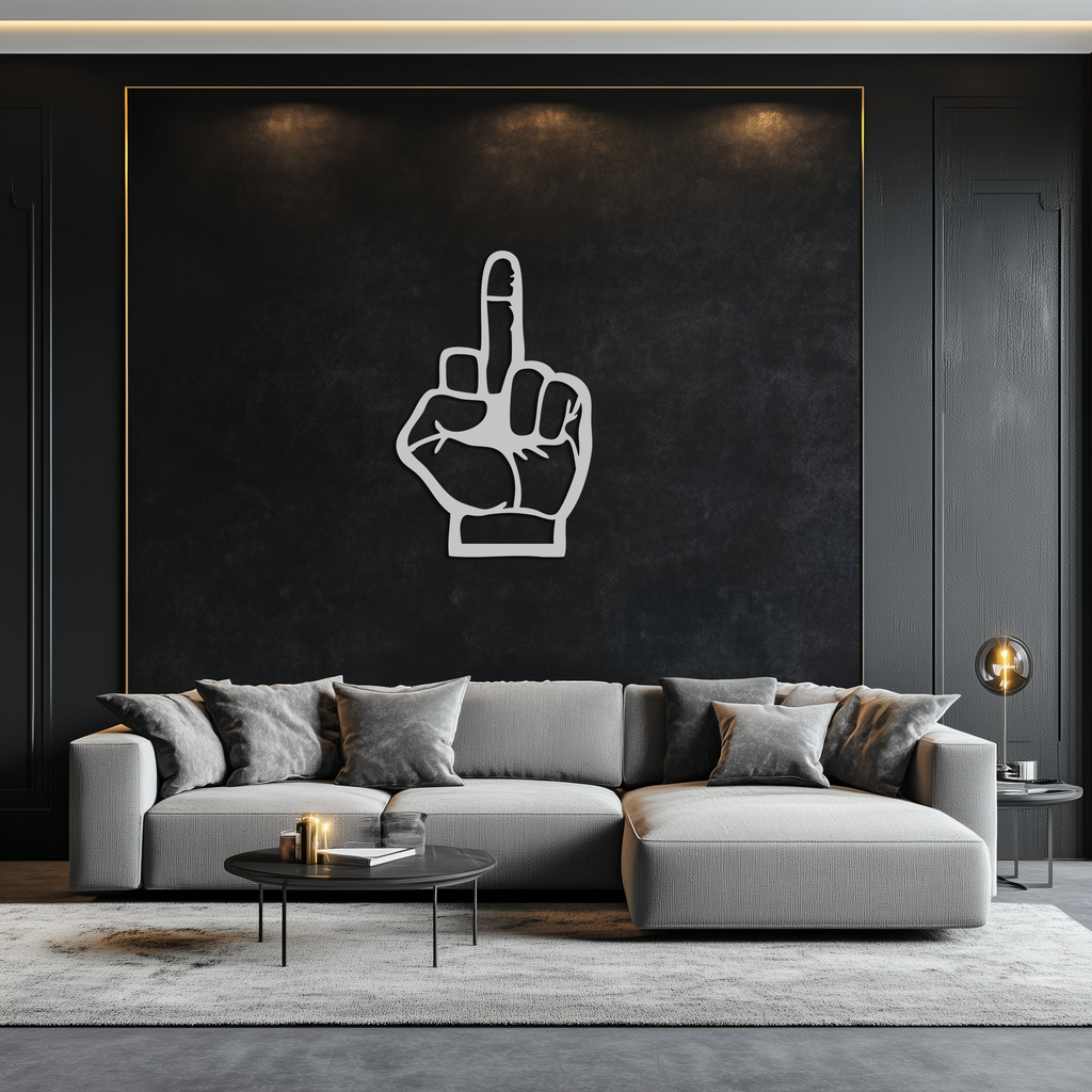 Funny Middle Finger Metal Wall Art – Bold and Playful Black Home Decor- KAF562