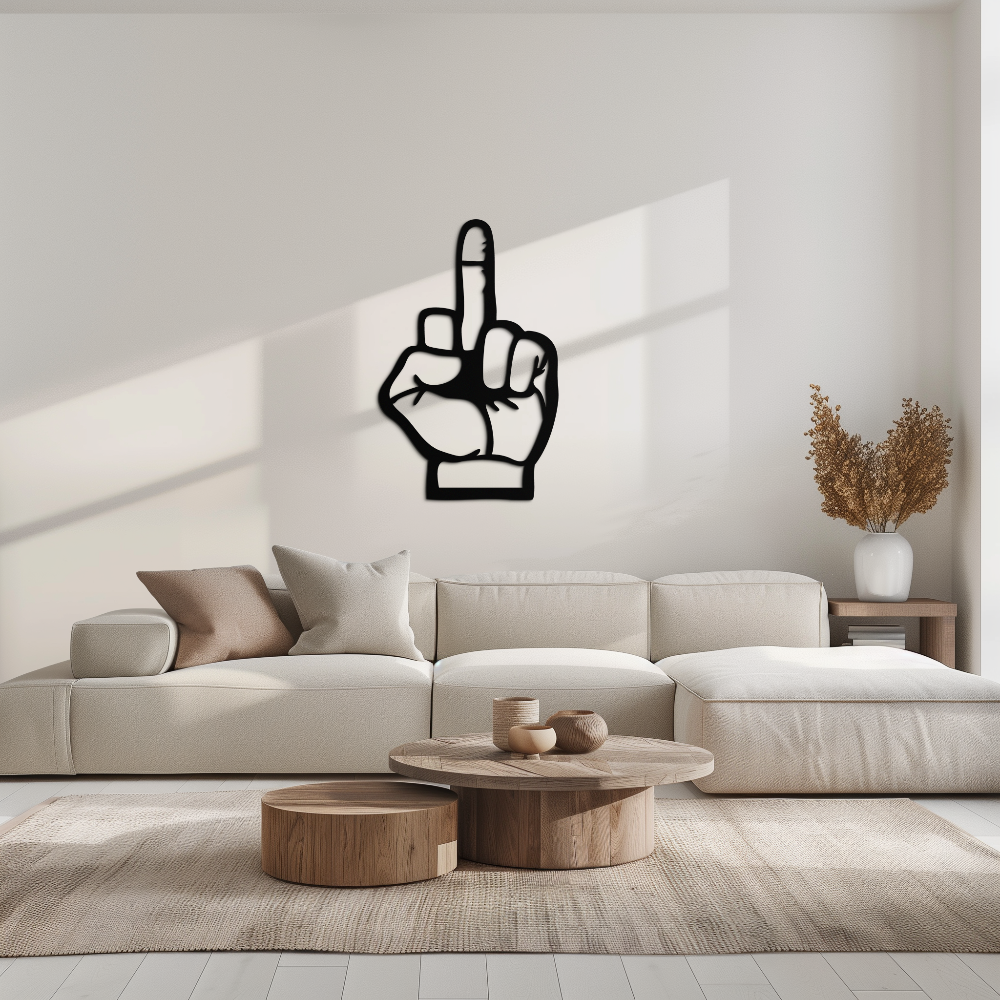 Funny Middle Finger Metal Wall Art – Bold and Playful Black Home Decor- KAF562