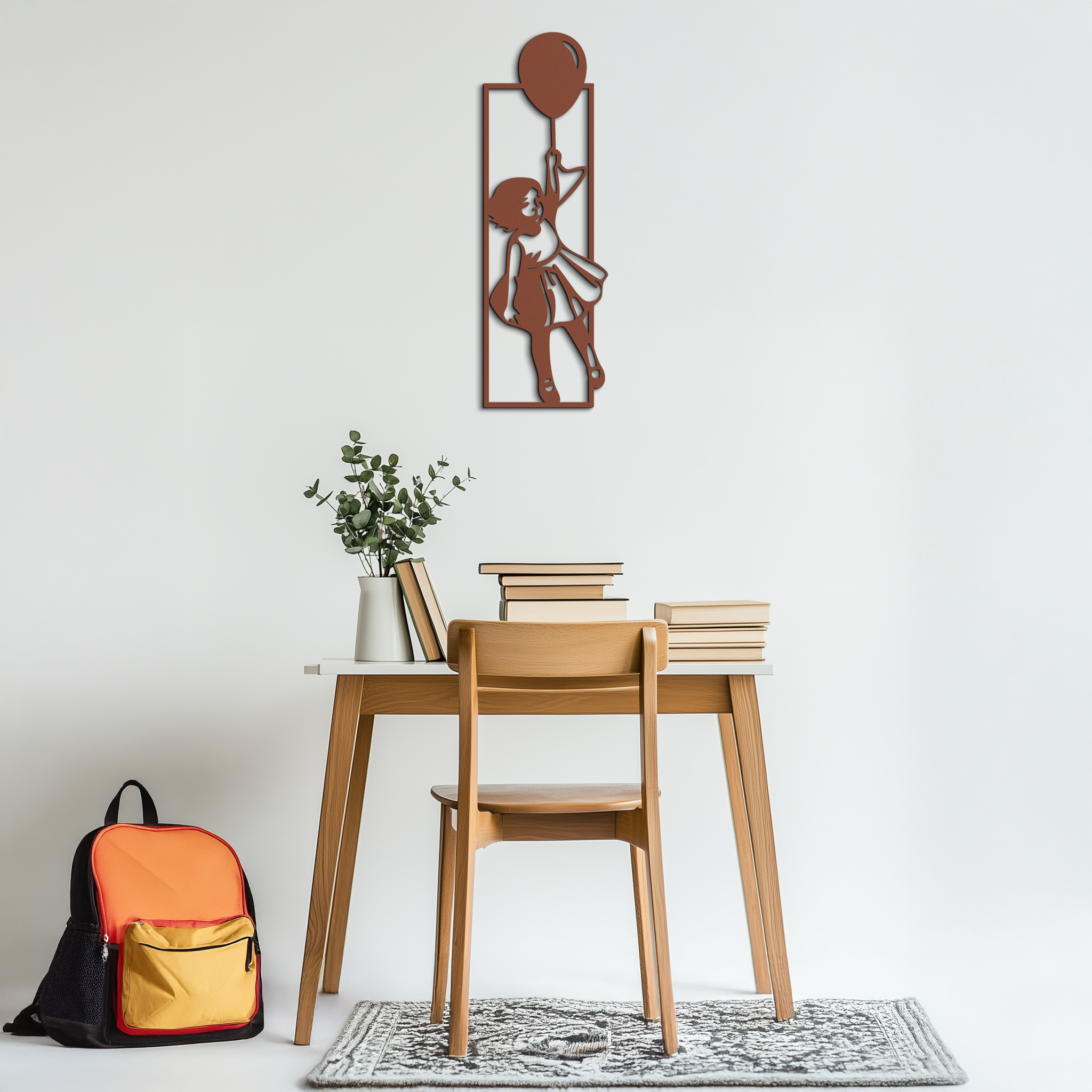 Balloon Girl Silhouette Metal Wall Art – Whimsical Modern Home Decor- KAF563