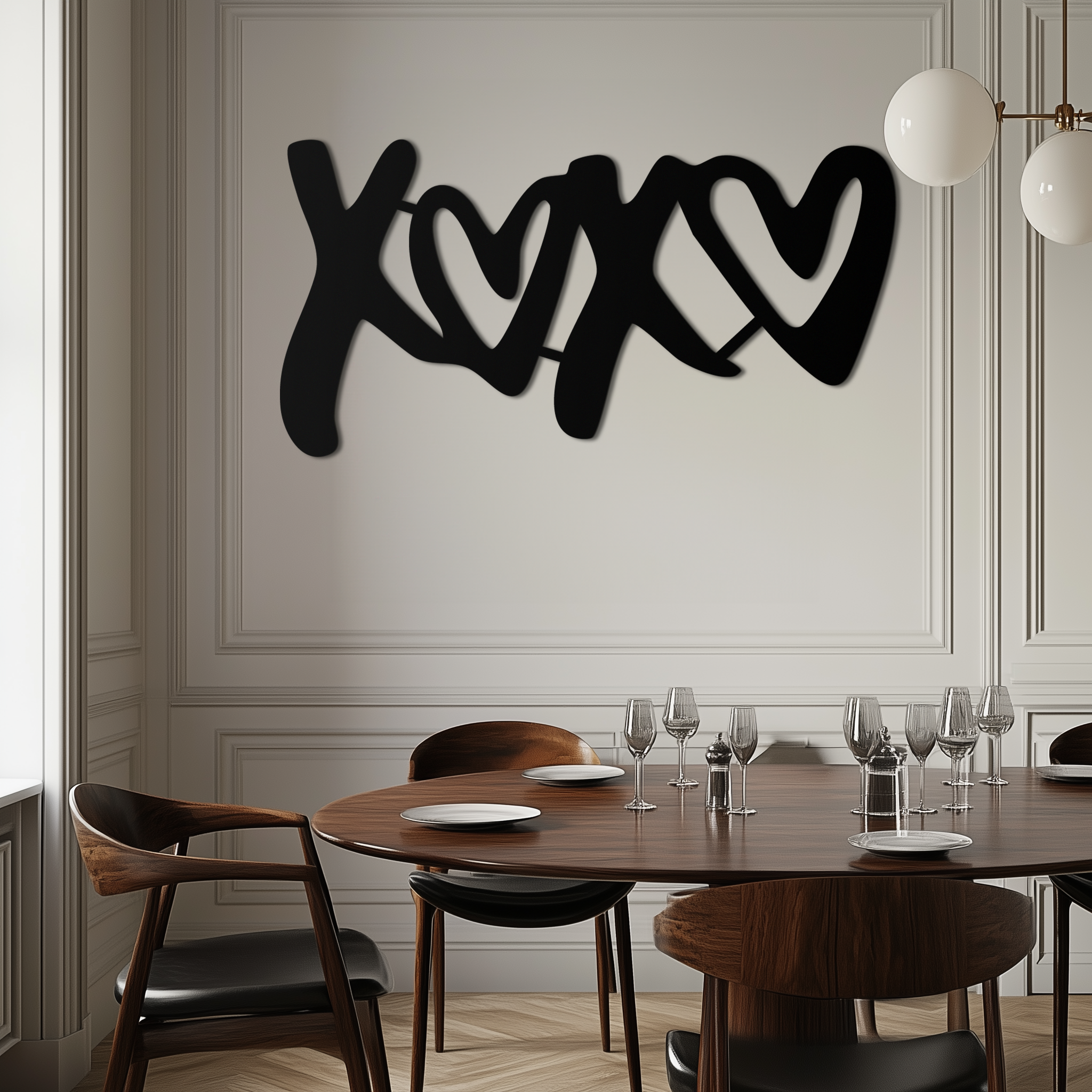 XOXO Love Hearts Metal Wall Art – Modern Romantic Black Home Decor- KAF567