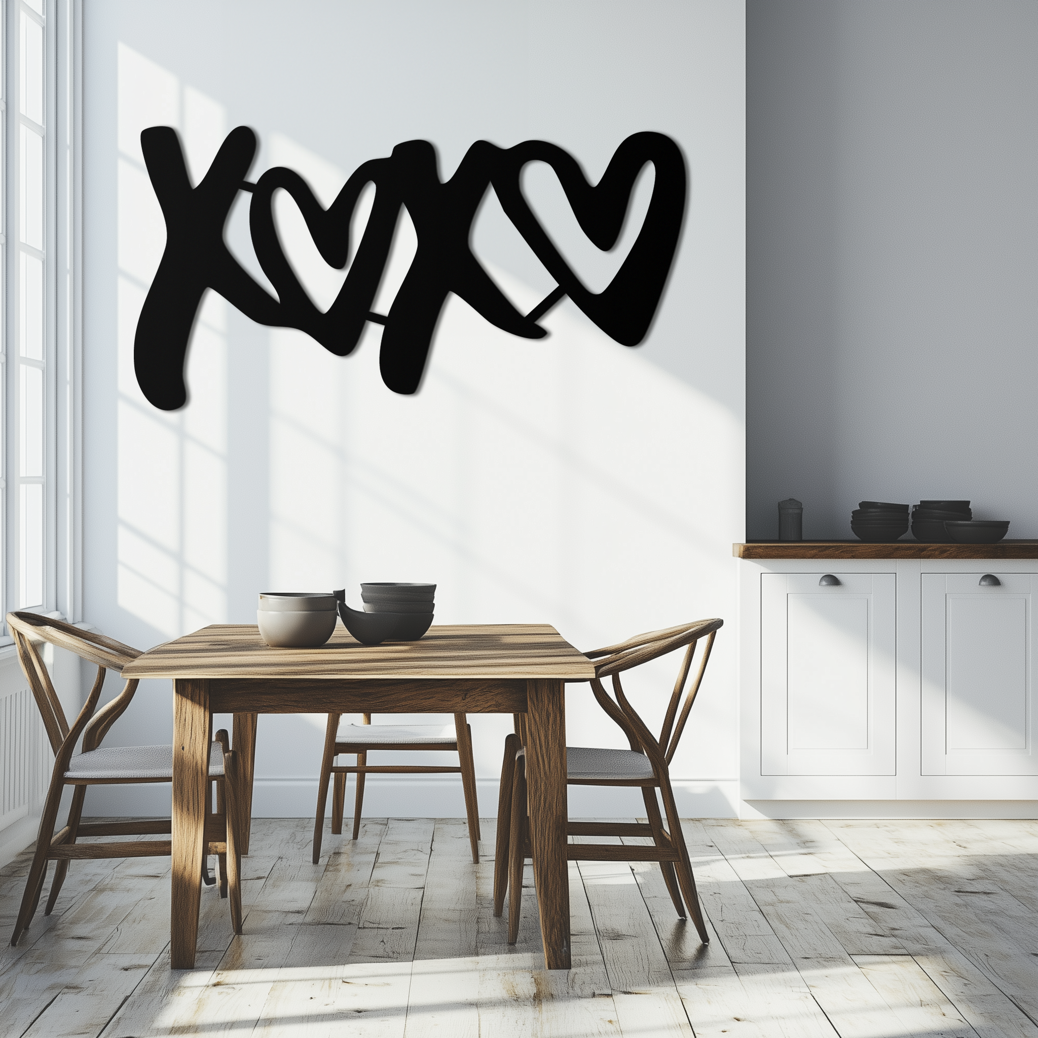 XOXO Love Hearts Metal Wall Art – Modern Romantic Black Home Decor- KAF567