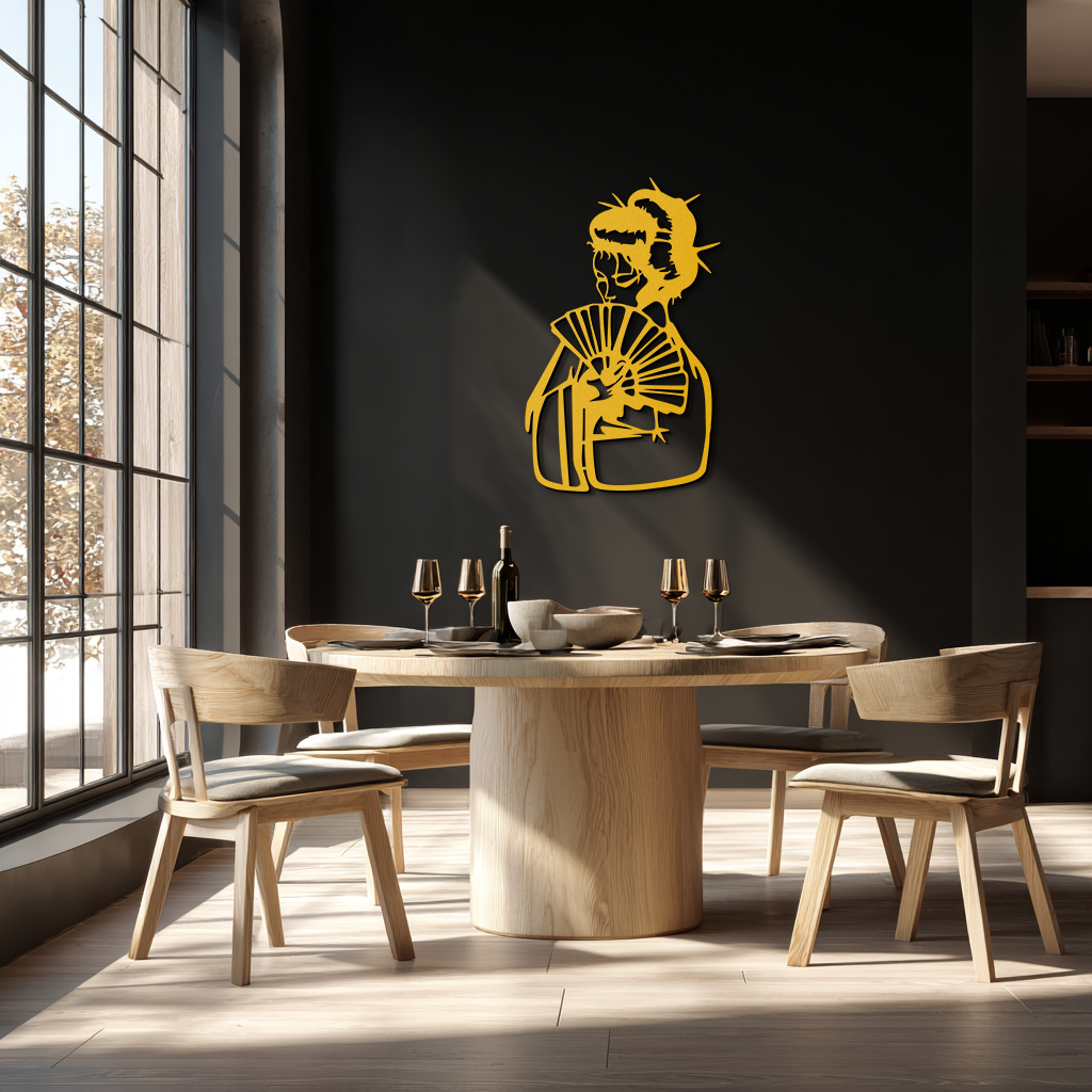 Geisha Silhouette Metal Wall Art – Japanese Woman with Fan Modern Decor- KAF568
