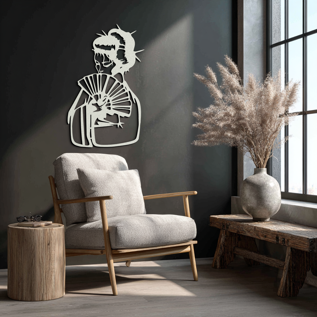 Geisha Silhouette Metal Wall Art – Japanese Woman with Fan Modern Decor- KAF568