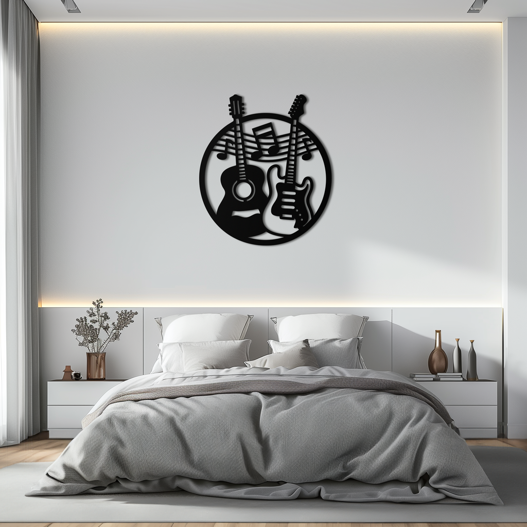 Musical Guitar Notes Metal Wall Art – Modern Musician Decor- KAF571