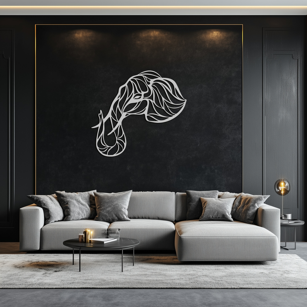 Geometric Elephant Head Metal Wall Art – Modern Animal Home Decor- KAF574