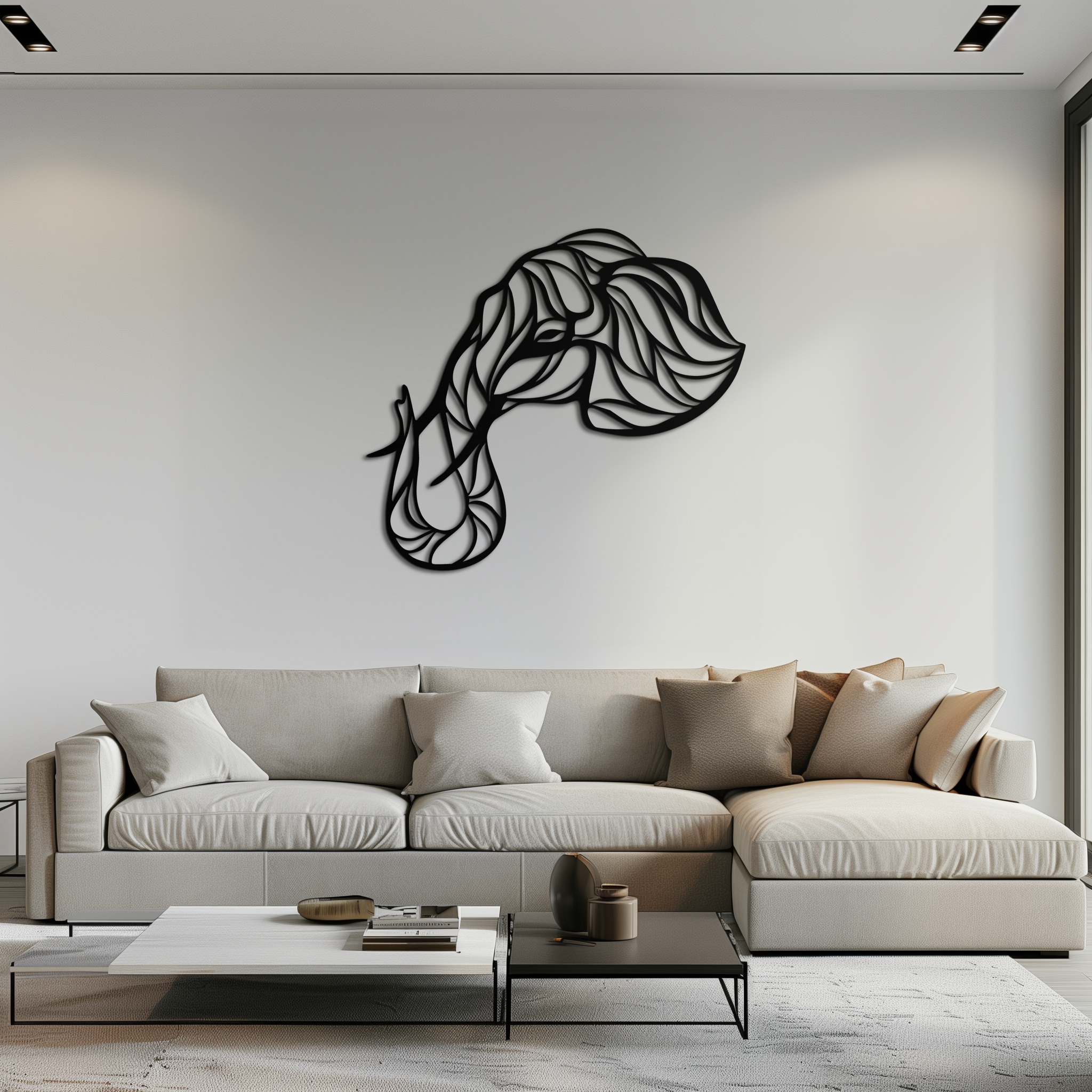 Geometric Elephant Head Metal Wall Art – Modern Animal Home Decor- KAF574