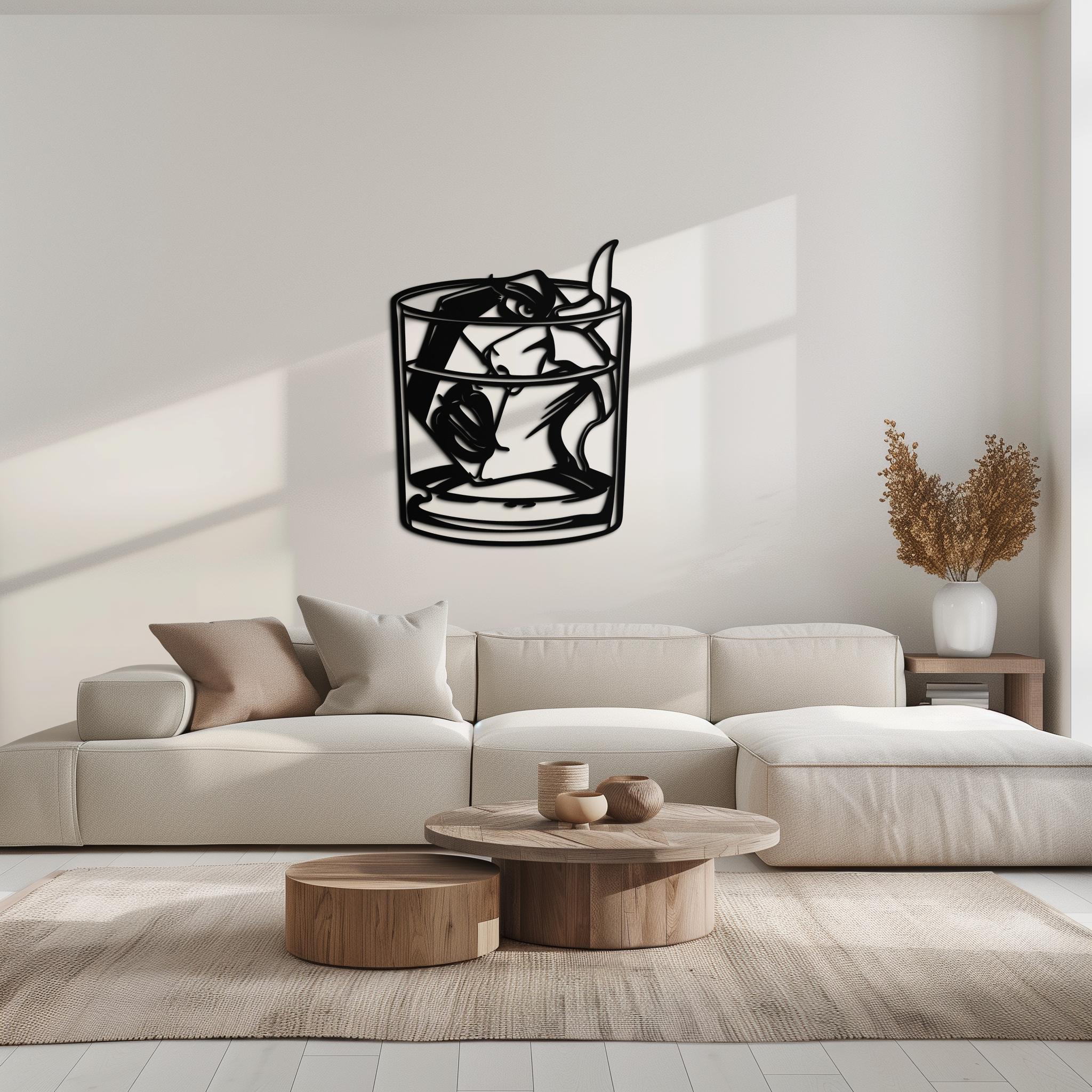Woman in Whiskey Glass Metal Wall Art – Ice Cube Design Bar Decor for Modern Interiors- KAF578