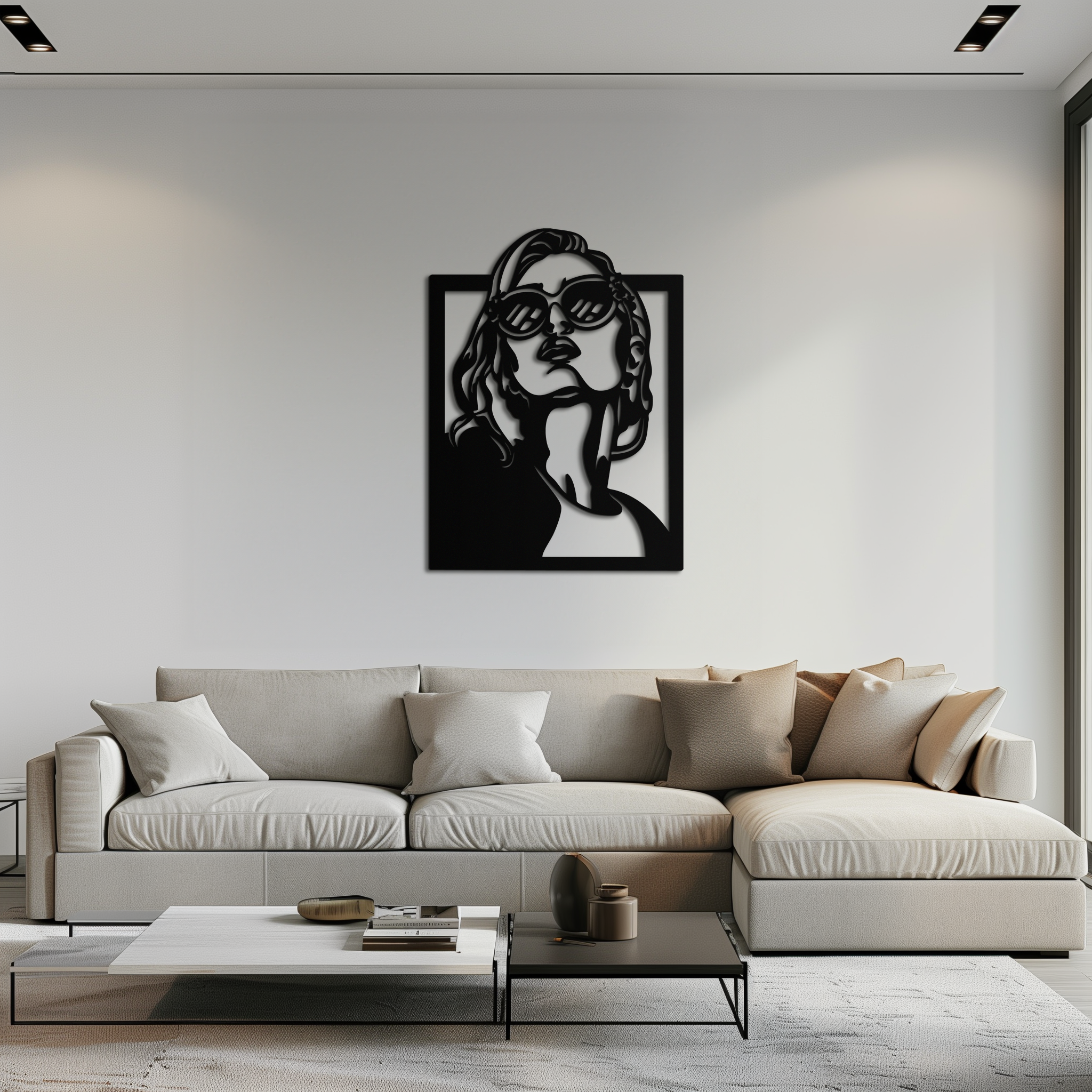 Modern Sunglasses Woman Silhouette Metal Wall Art – Bold Feminine Home Decor- KAF583