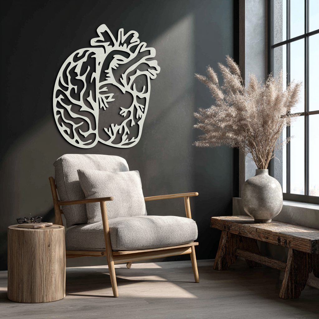 Brain and Heart Fusion Metal Wall Art – Symbolic Anatomy Design for Mind and Emotion Balance- KAF587