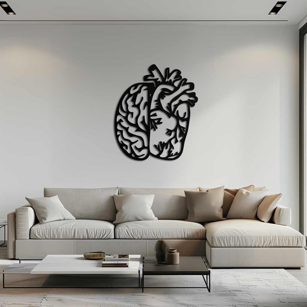 Brain and Heart Fusion Metal Wall Art – Symbolic Anatomy Design for Mind and Emotion Balance- KAF587