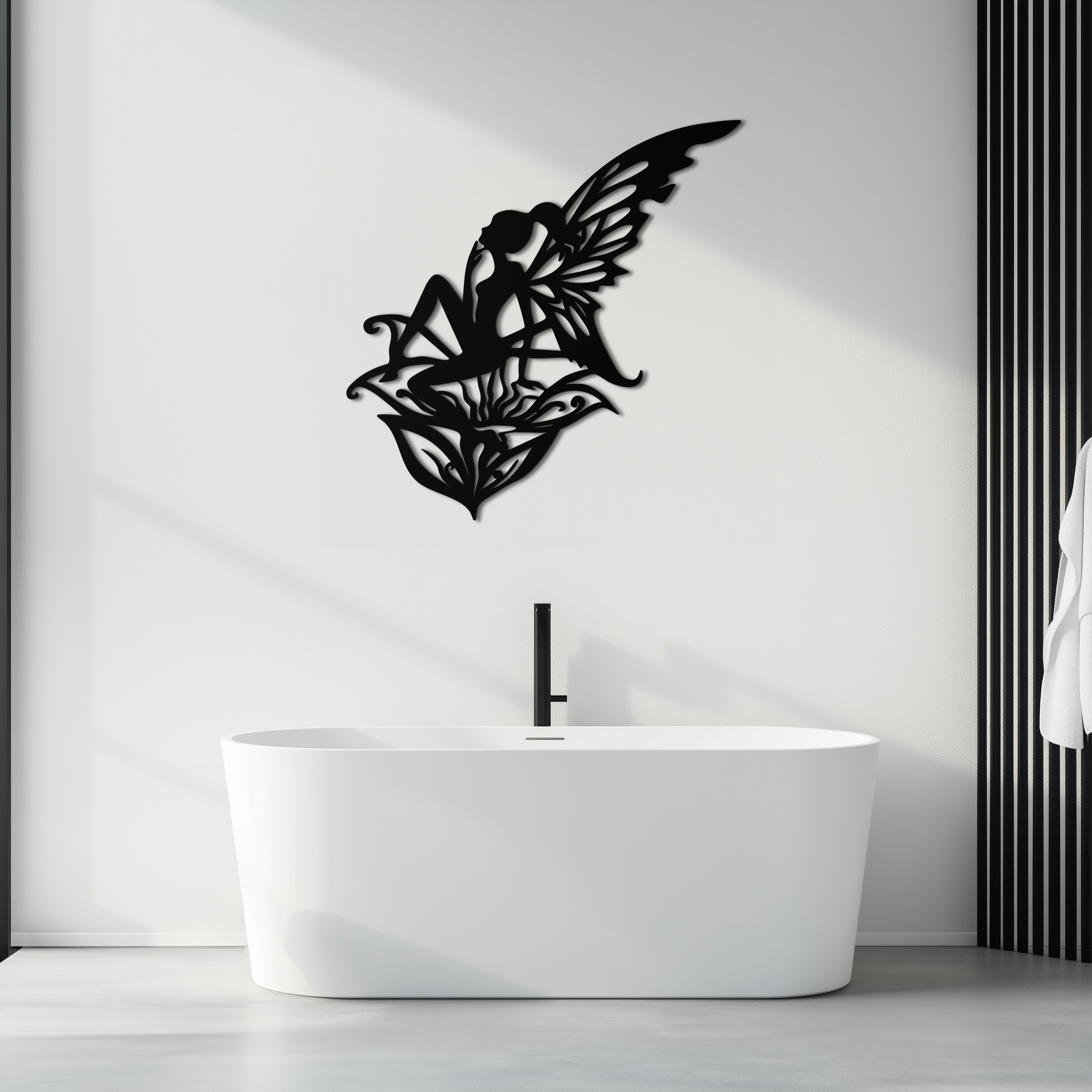 Flower Fairy Silhouette Metal Wall Art – Whimsical Fantasy Decor for Girls' Rooms- KAF590