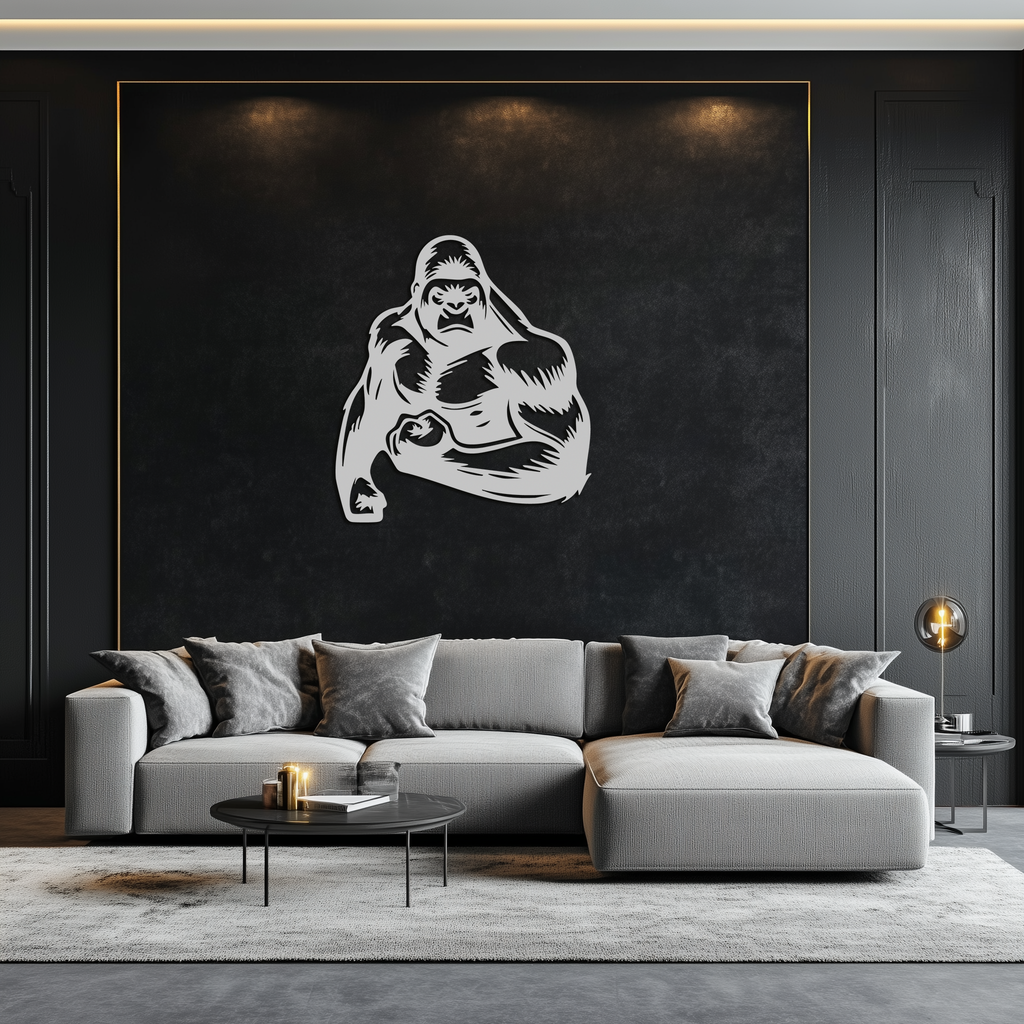 Angry Gorilla Metal Wall Art – Fierce Jungle Animal Decor for Gym and Man Cave- KAF592
