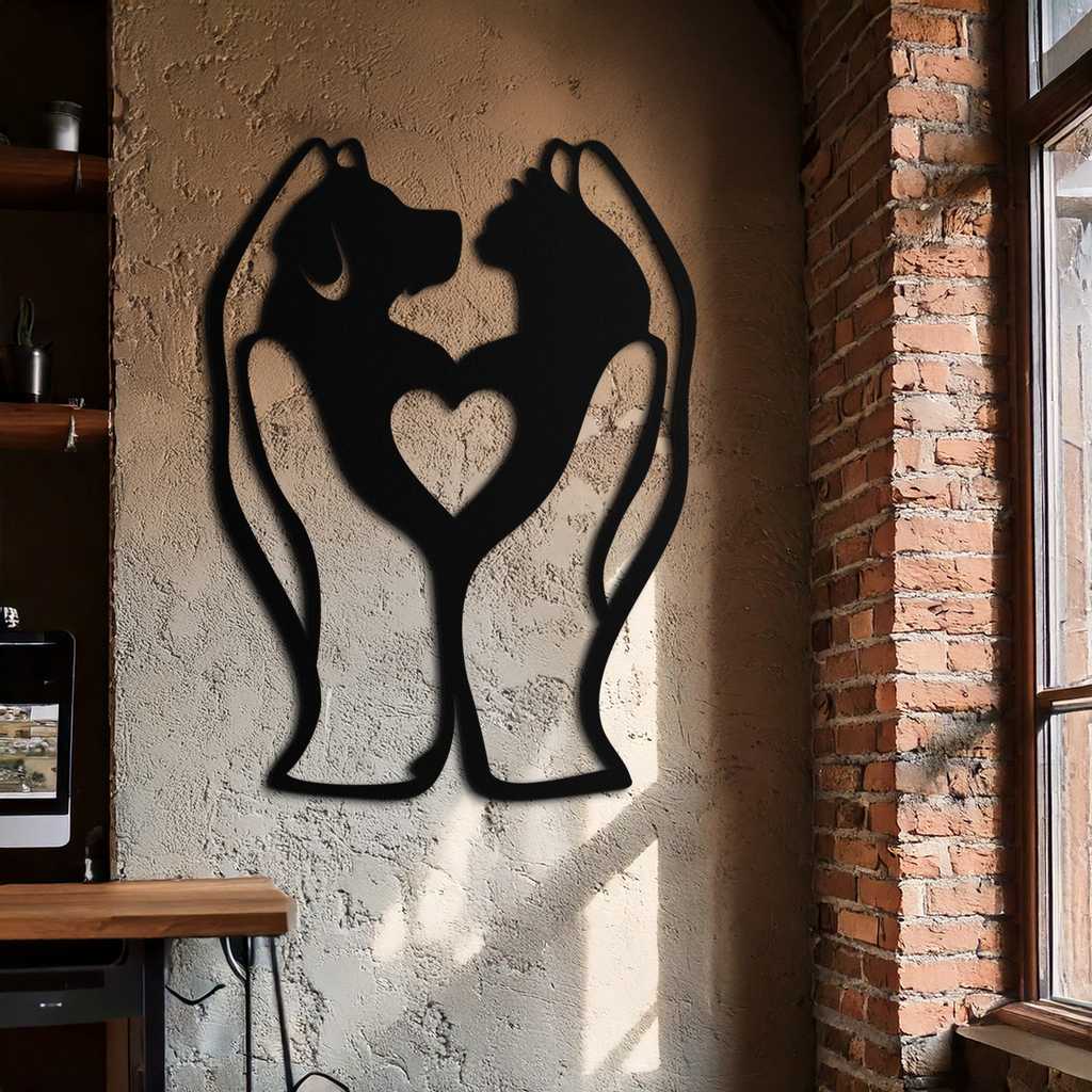 Dog and Cat in Hand Metal Wall Art – Heartwarming Pet Love Decor for Animal Lovers- KAF593