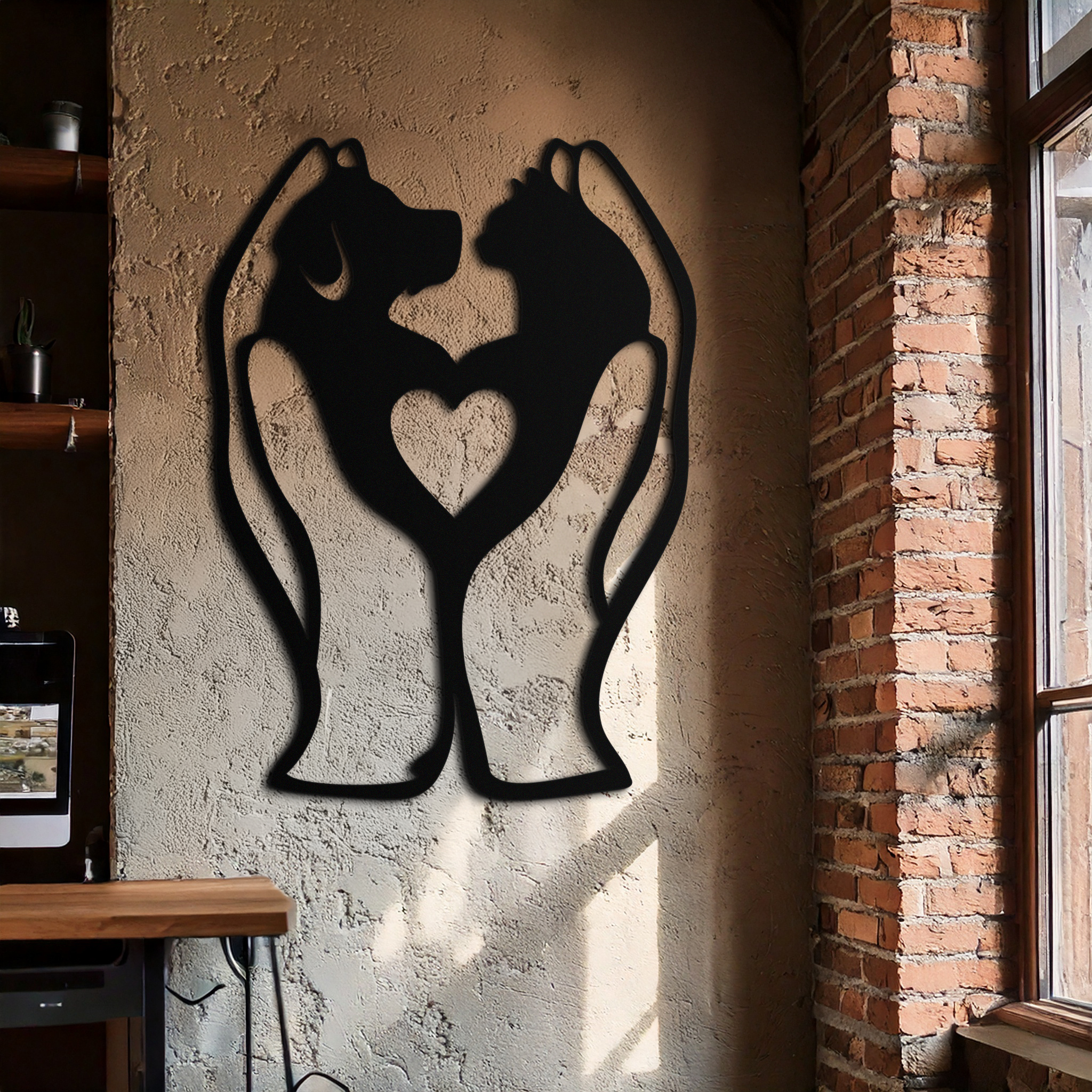 Dog and Cat in Hand Metal Wall Art – Heartwarming Pet Love Decor for Animal Lovers- KAF593