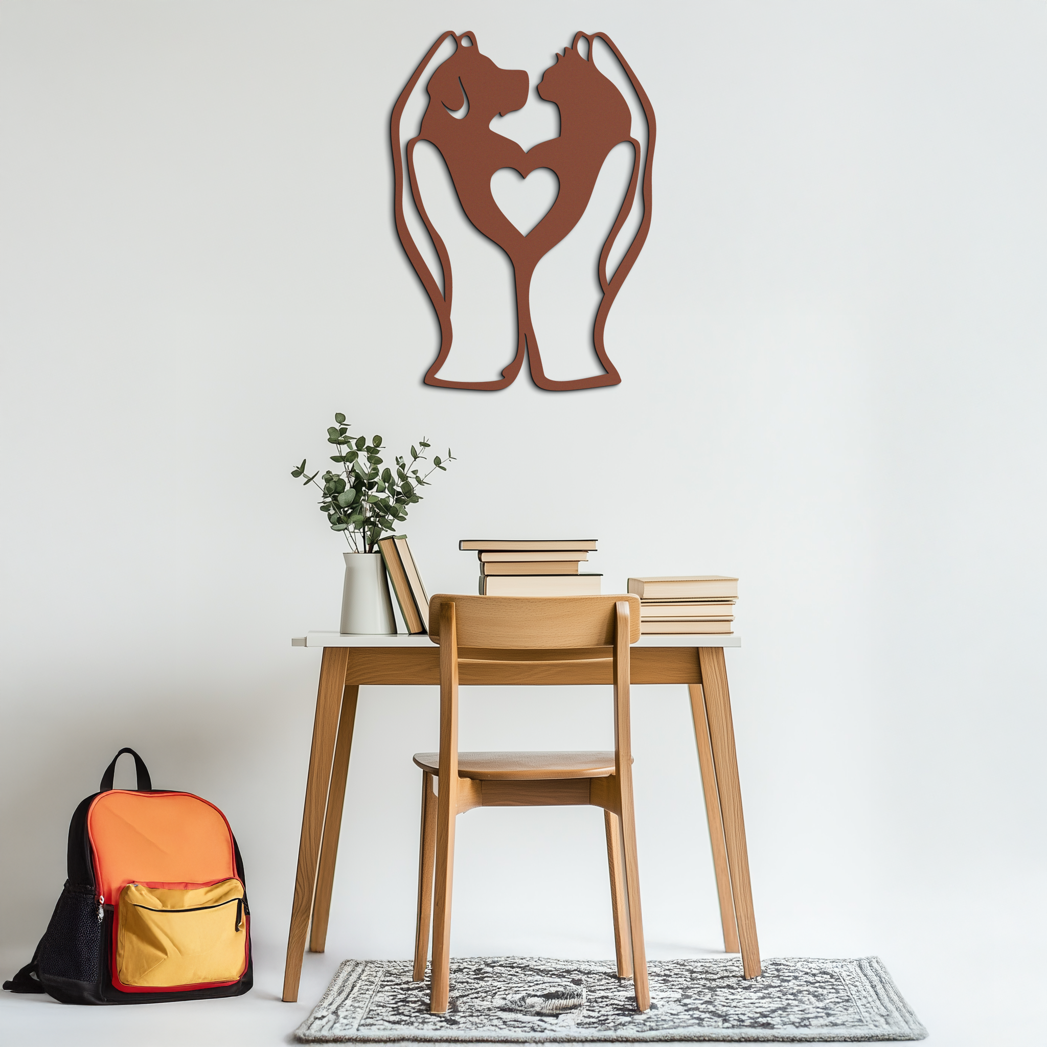Dog and Cat in Hand Metal Wall Art – Heartwarming Pet Love Decor for Animal Lovers- KAF593