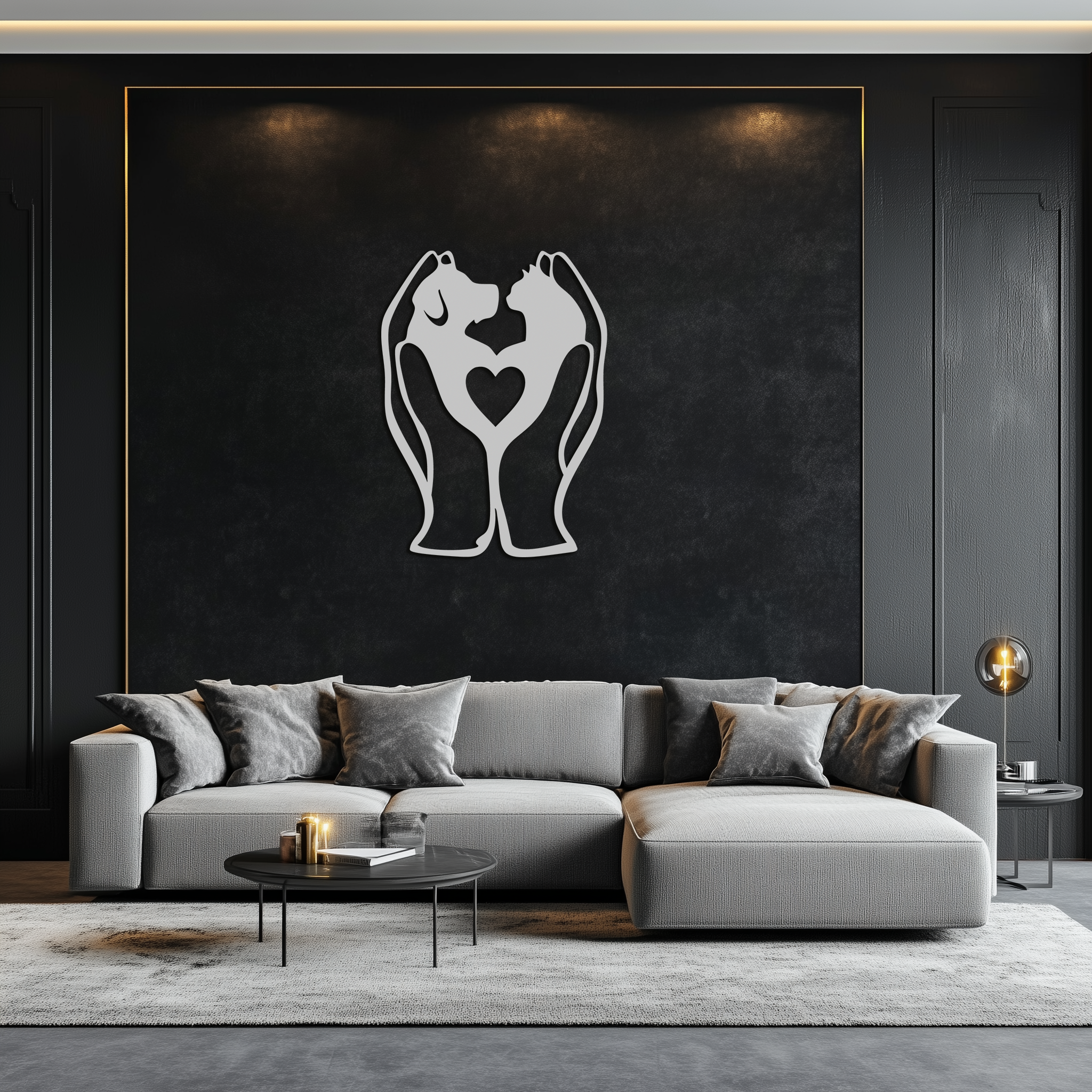 Dog and Cat in Hand Metal Wall Art – Heartwarming Pet Love Decor for Animal Lovers- KAF593