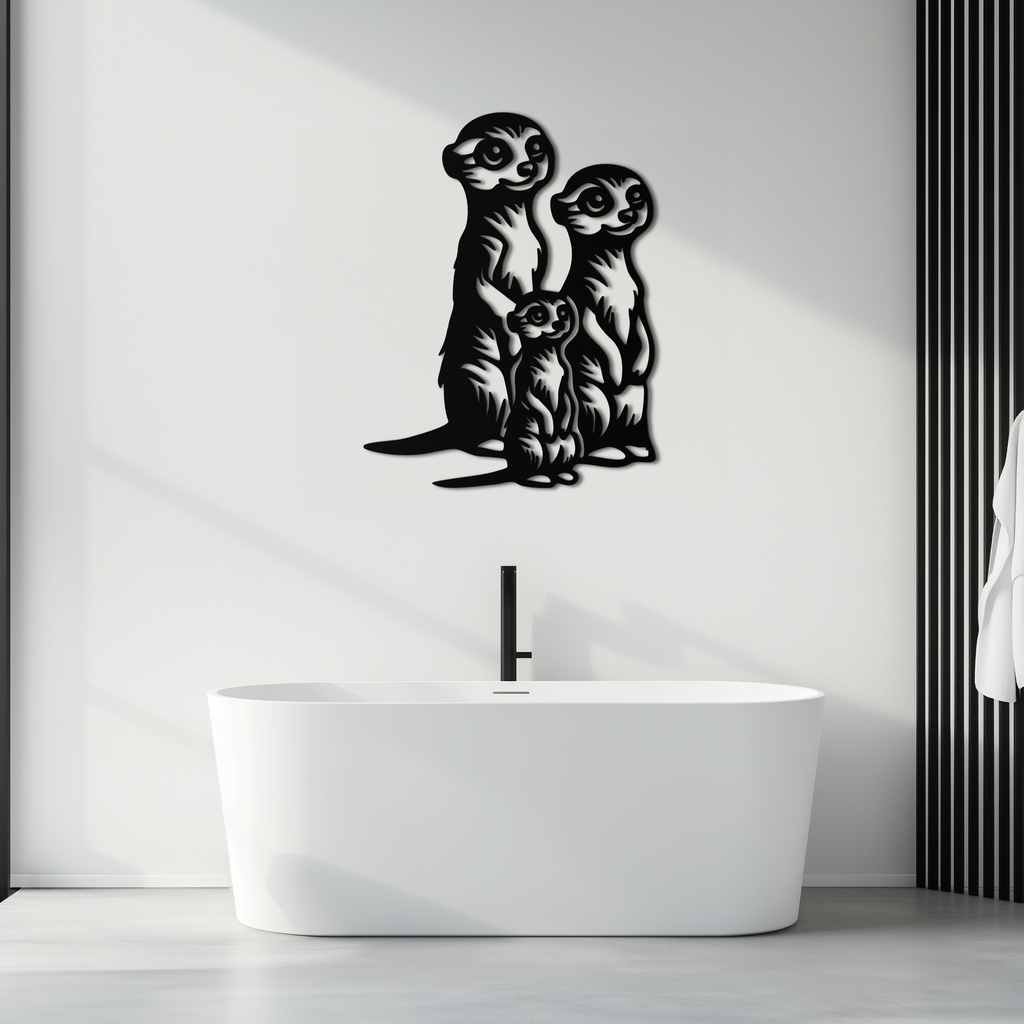 Meerkat Family Metal Wall Art – Playful Animal Silhouette Decor for Nature Lovers- KAF595