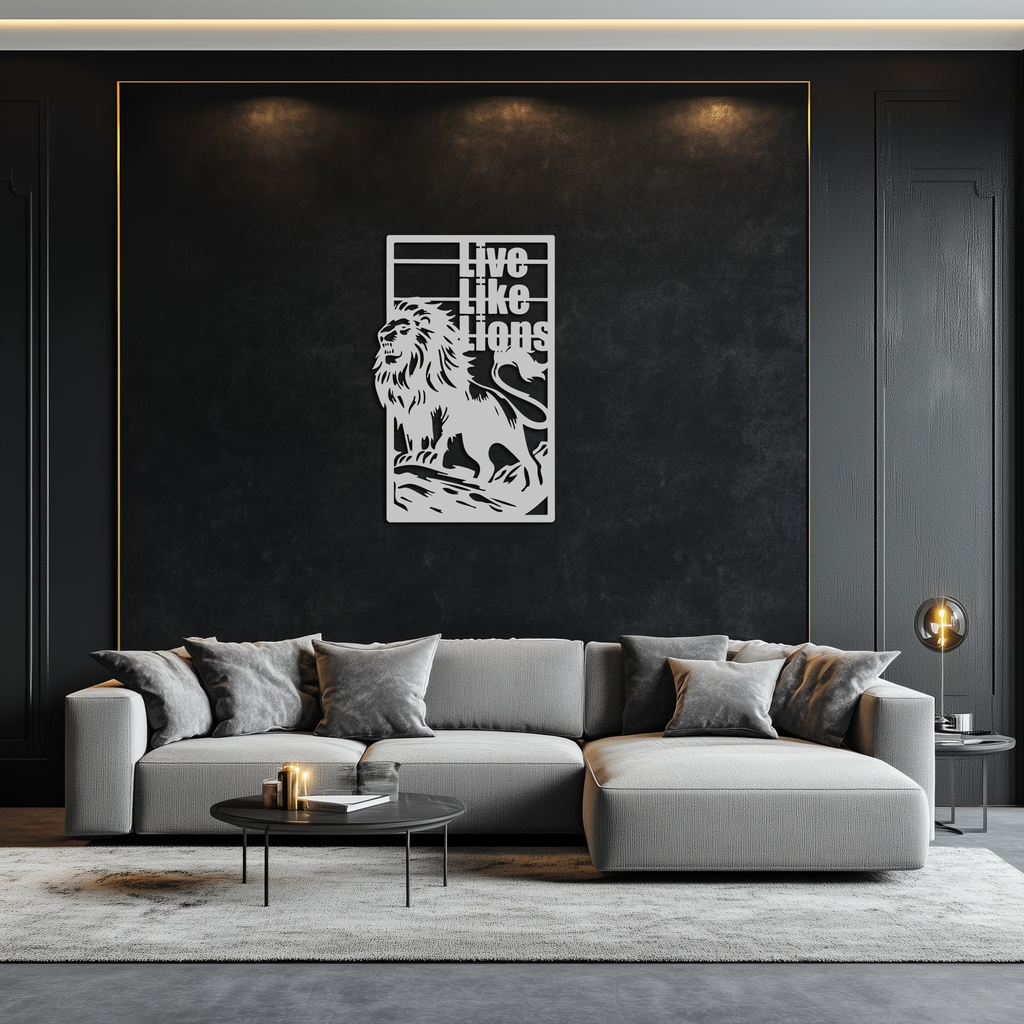 Live Like Lions Metal Wall Art – Powerful Roaring Lion Decor for Motivational Spaces- KAF597