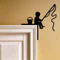 Child Fishing Corner Metal Wall Art – Playful Kids Silhouette Door Corner Decor-KAF610