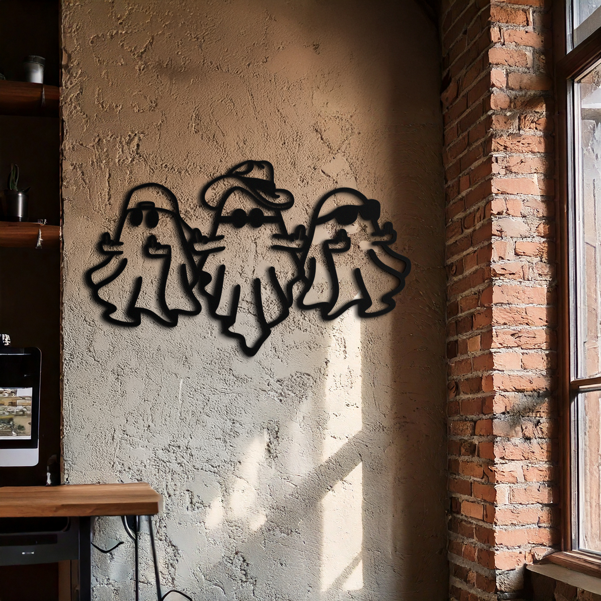 Funny Gangster Ghosts Metal Wall Art – Halloween Cool Spirits Decor-KAF613