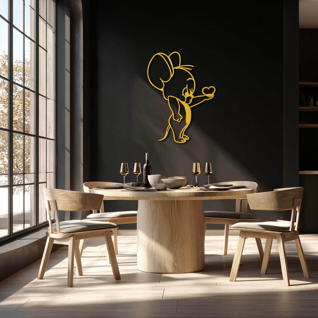 Jerry Holding Heart Metal Wall Art – Cute Cartoon Mouse Silhouette Decor-KAF615