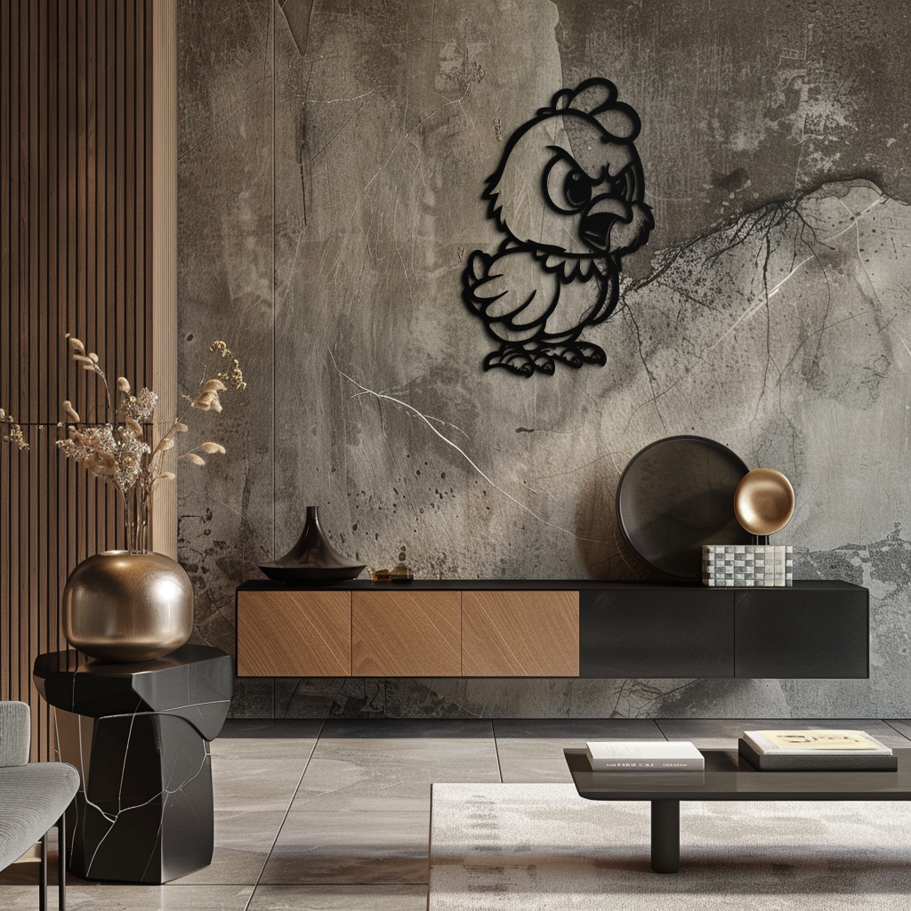 Angry Chick Metal Wall Art – Cartoon Chicken Silhouette Wall Decor-KAF618