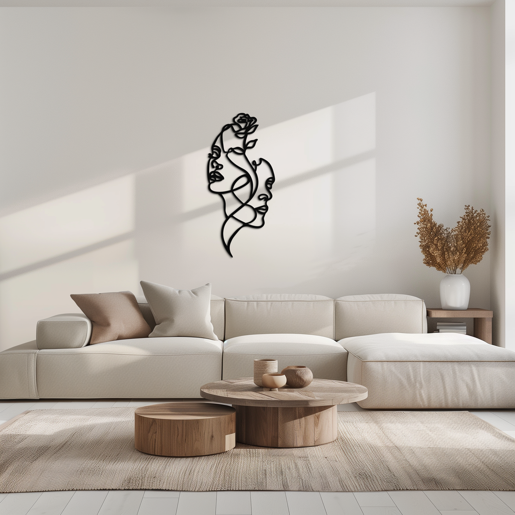 Abstract Line Art Woman Faces Metal Wall Art – Modern Minimalist Home Decor-KAF620