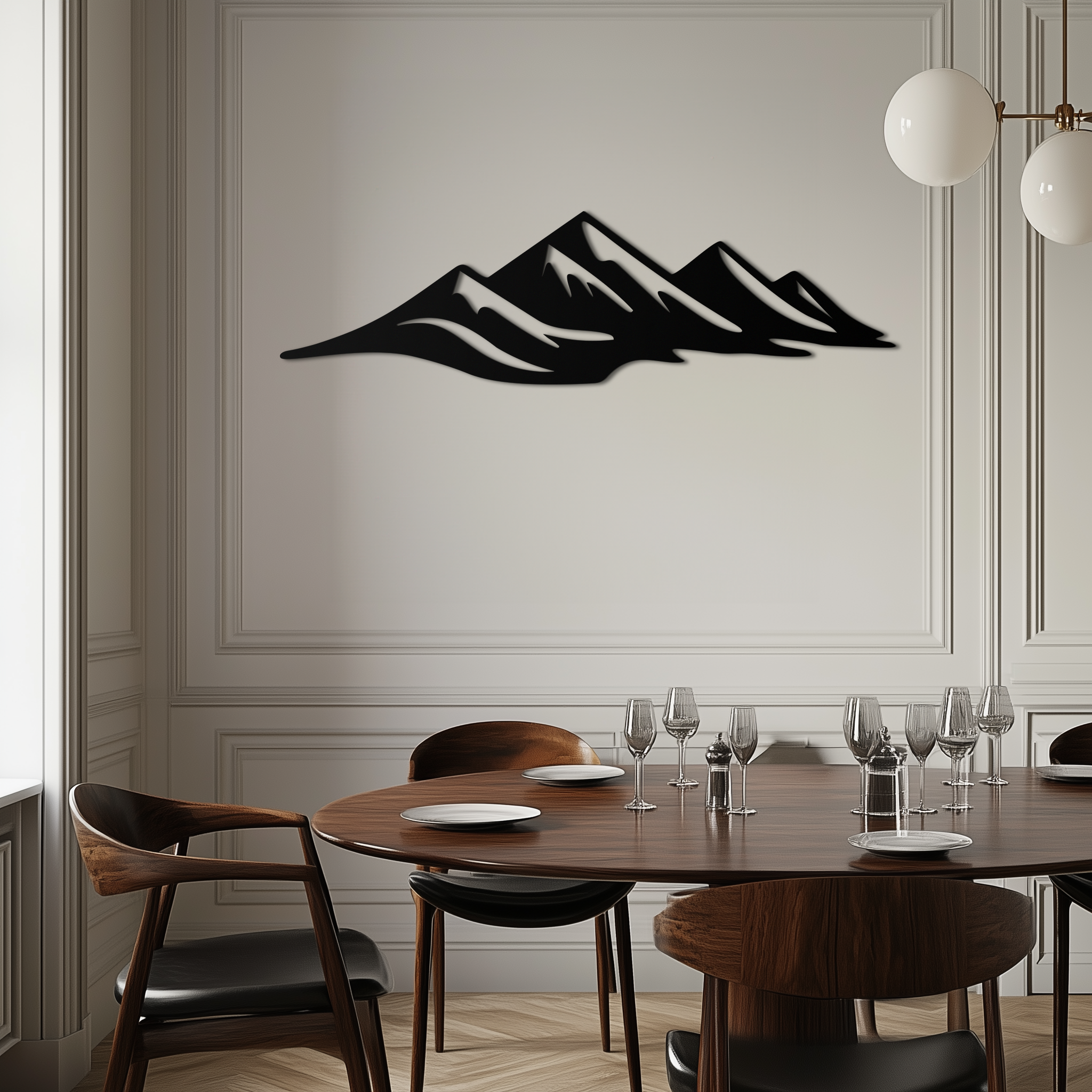 Mountain Silhouette Metal Wall Art – Horizontal Nature-Inspired Panel Decor- KAF627