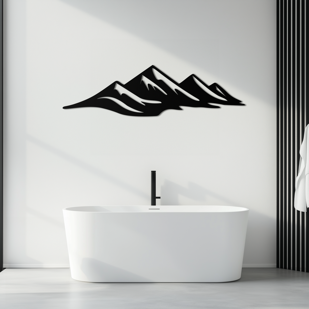 Mountain Silhouette Metal Wall Art – Horizontal Nature-Inspired Panel Decor- KAF627