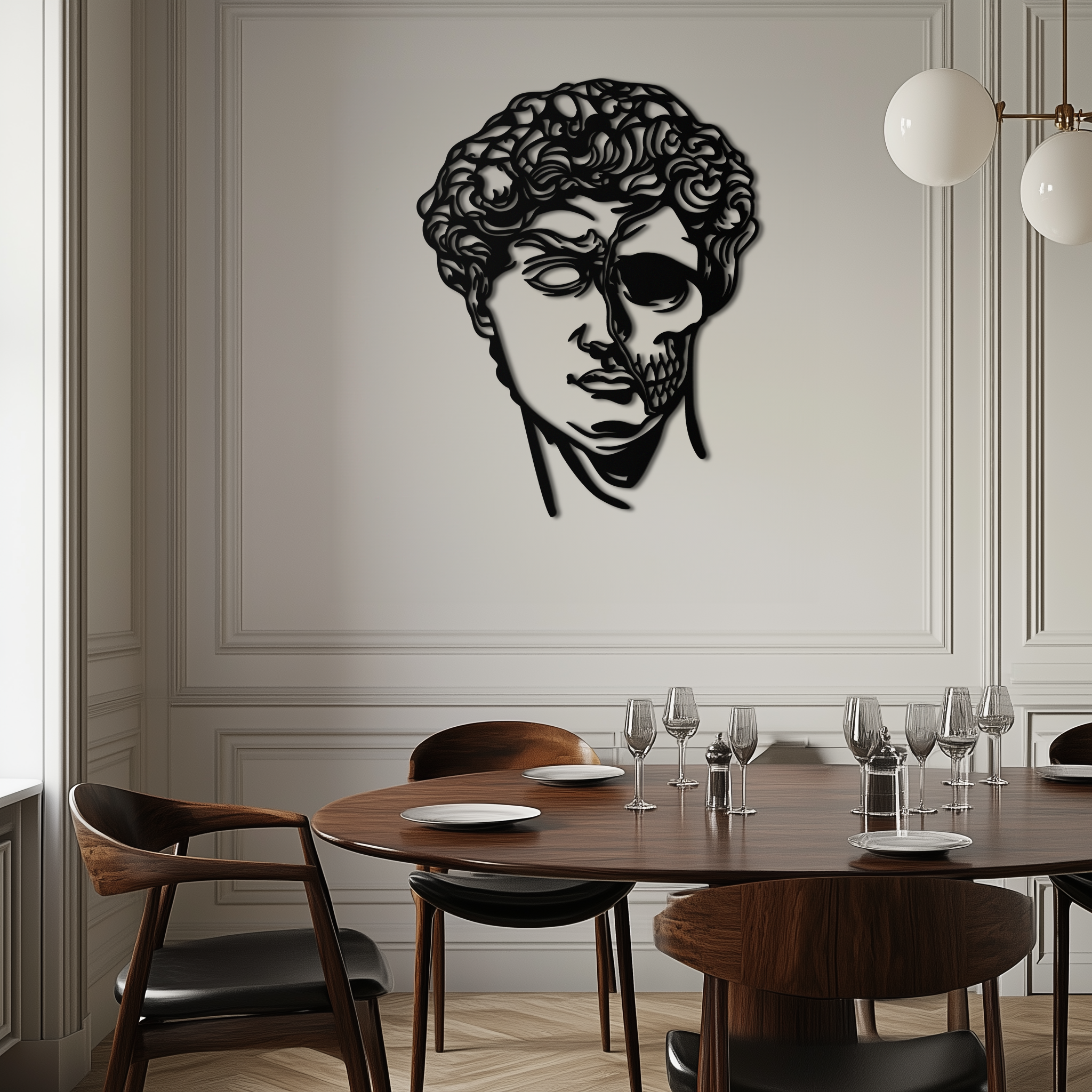 Half Skull David Head Metal Wall Art – Modern Classical Death Fusion Decor- KAF630