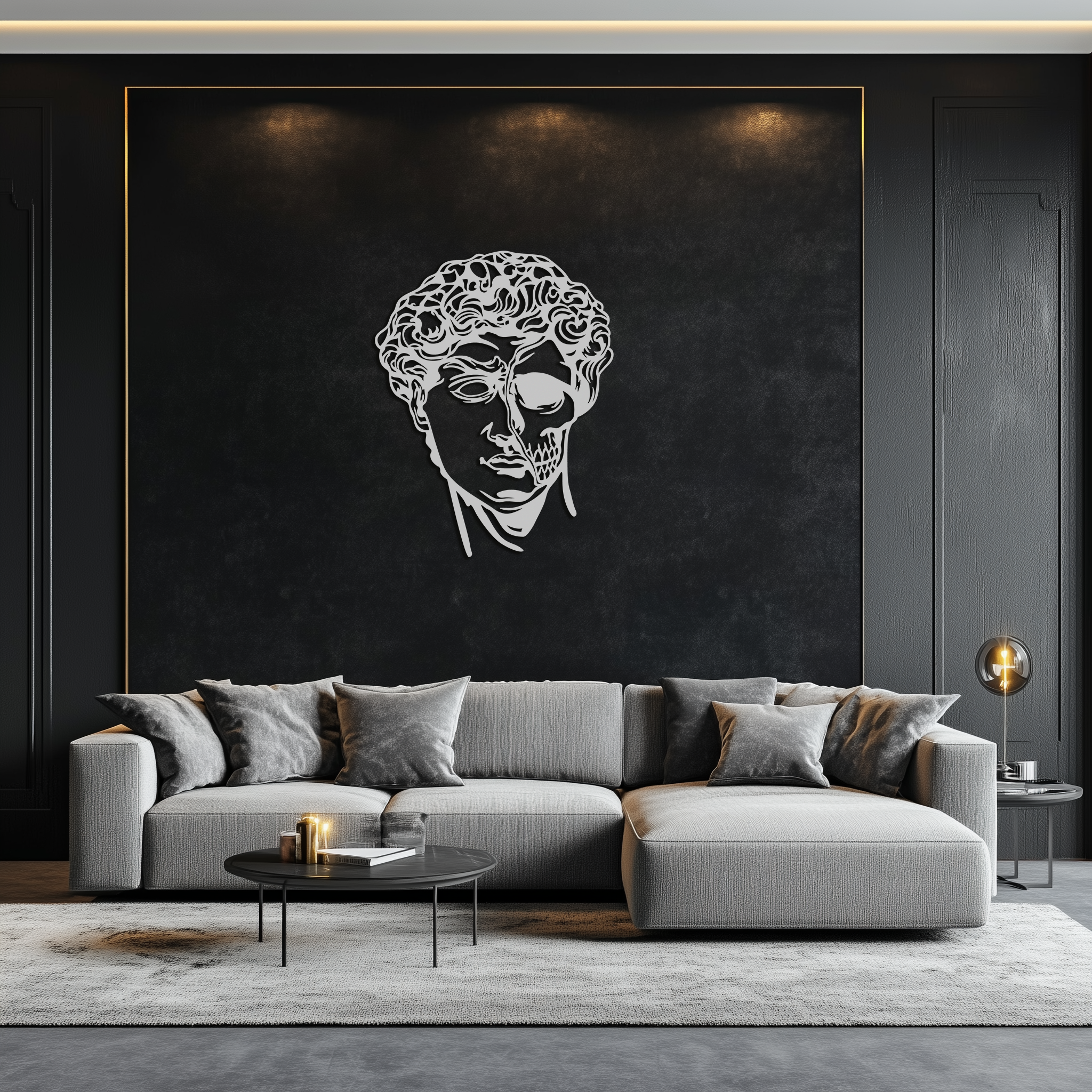 Half Skull David Head Metal Wall Art – Modern Classical Death Fusion Decor- KAF630
