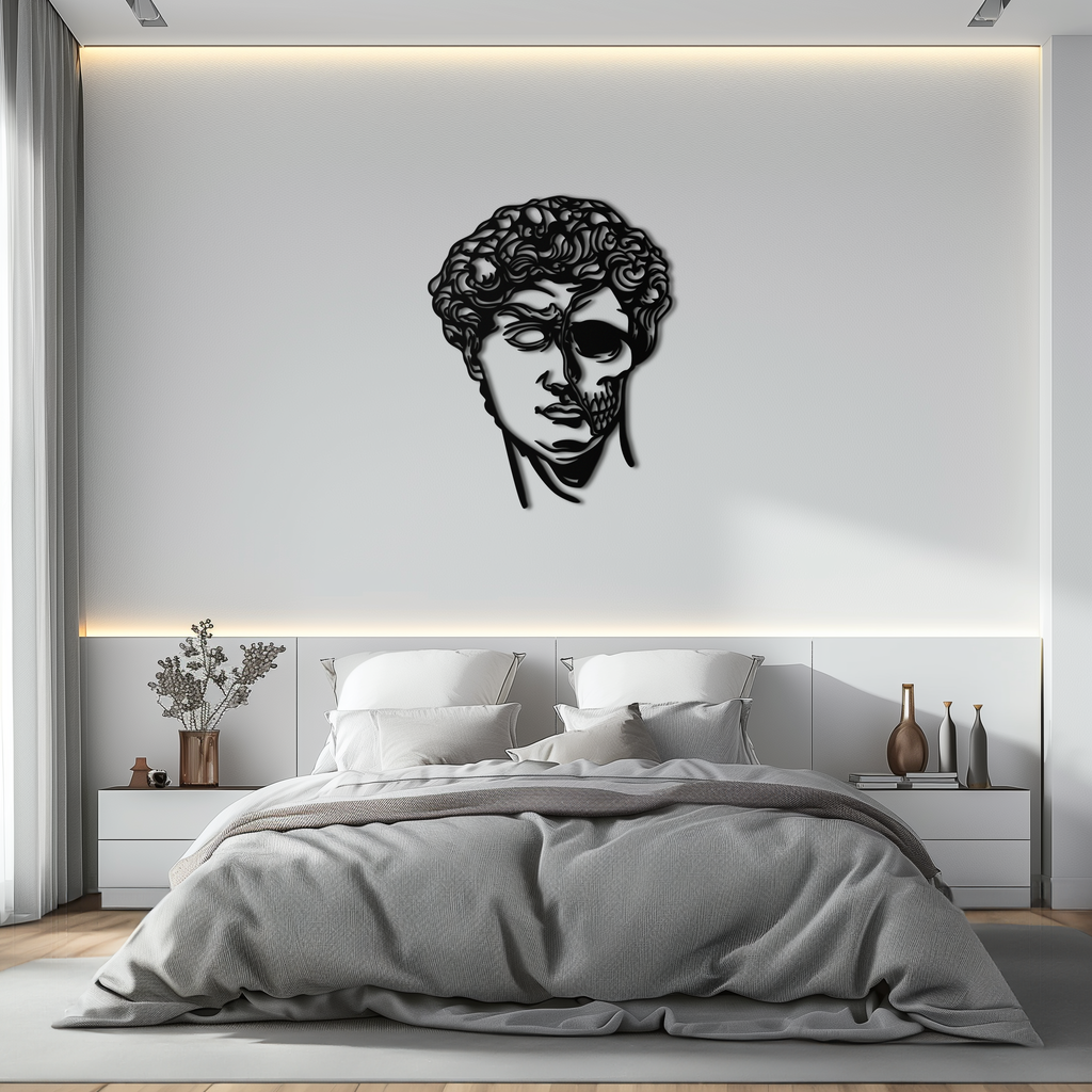 Half Skull David Head Metal Wall Art – Modern Classical Death Fusion Decor- KAF630