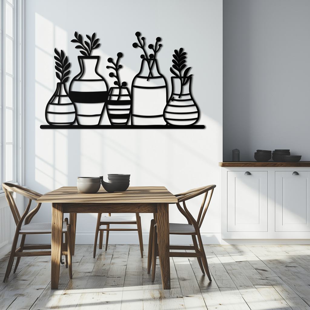 Modern Minimalist Vase Silhouette Metal Wall Art – Geometric Botanical Decor for Living Spaces- KAF631