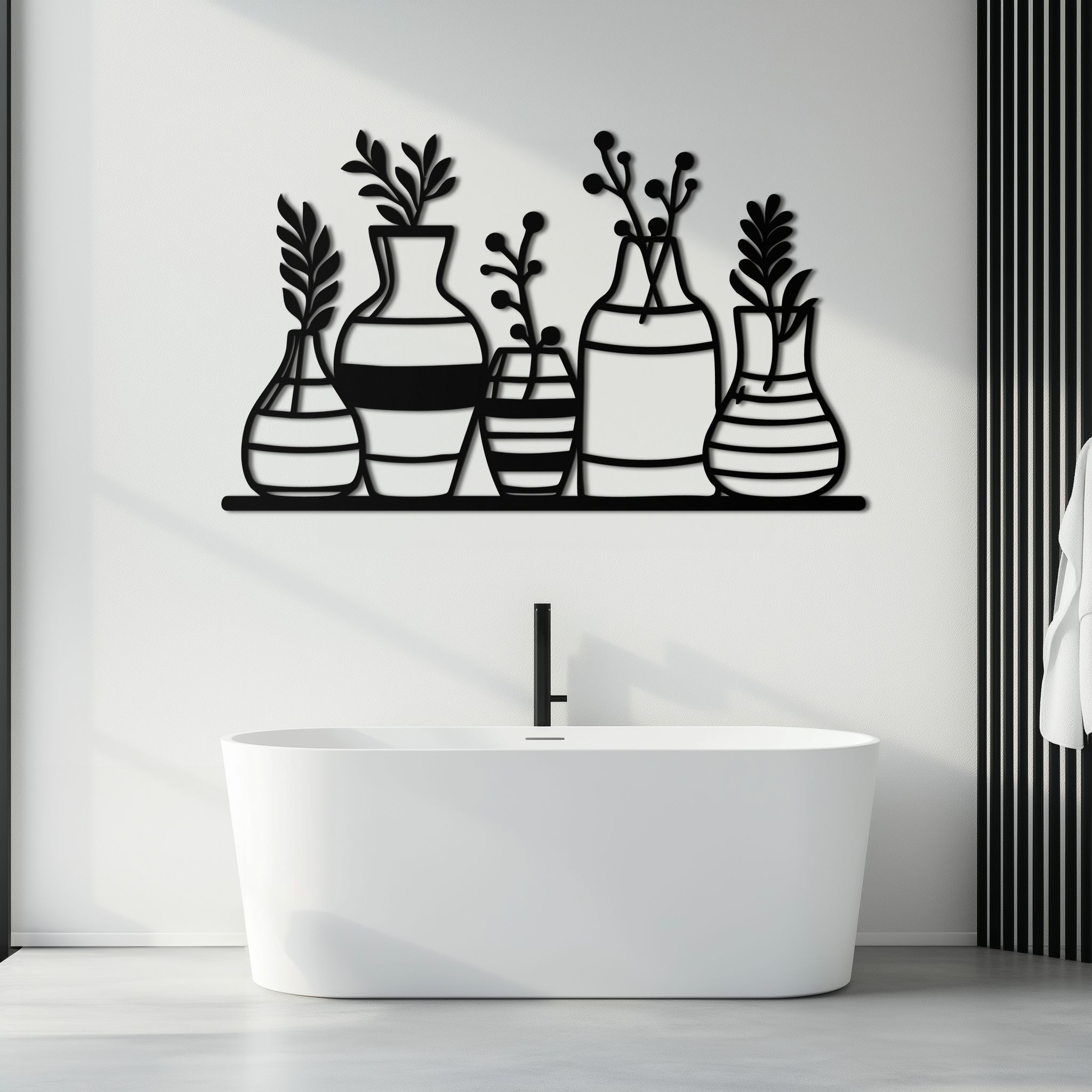 Modern Minimalist Vase Silhouette Metal Wall Art – Geometric Botanical Decor for Living Spaces- KAF631