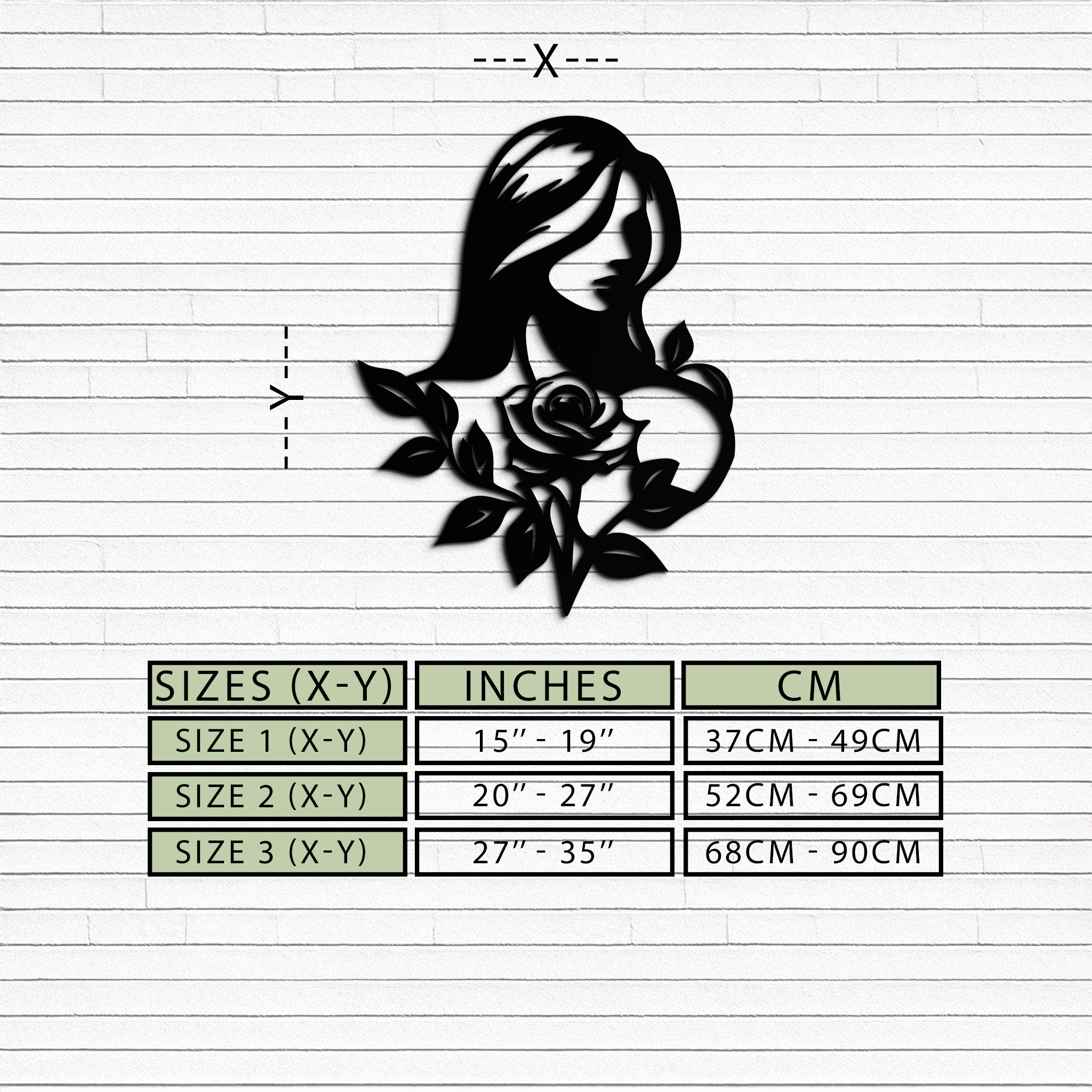 Woman and Rose Silhouette Metal Wall Art – Floral Line Art Metal Decor- KAF633