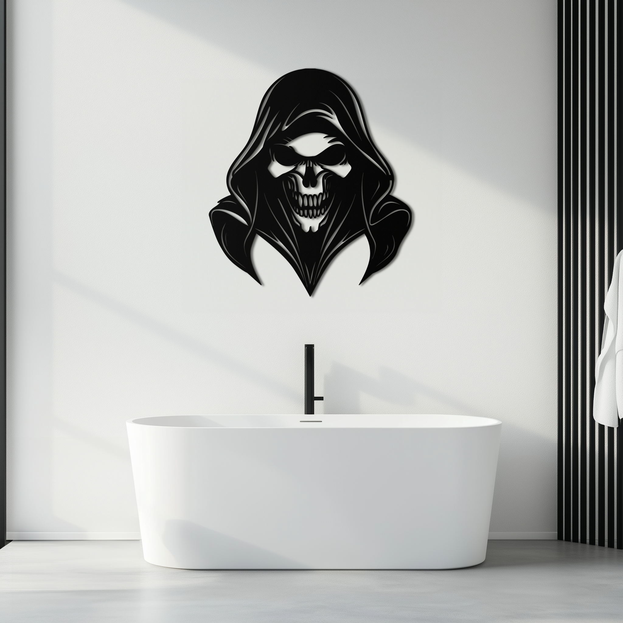 Grim Reaper Hooded Skull Metal Wall Art – Dark Gothic Horror Silhouette Design- KAF637