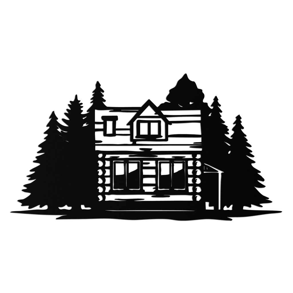 Mountain Log Cabin Metal Wall Art – Nature Inspired Outdoor Wall Decor for Home & Lodge- KAF640