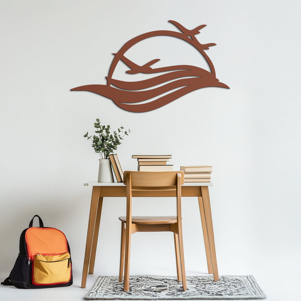 Flying Birds Over Sunset Metal Wall Art – Modern Nature-Inspired Silhouette Decor - KAF644