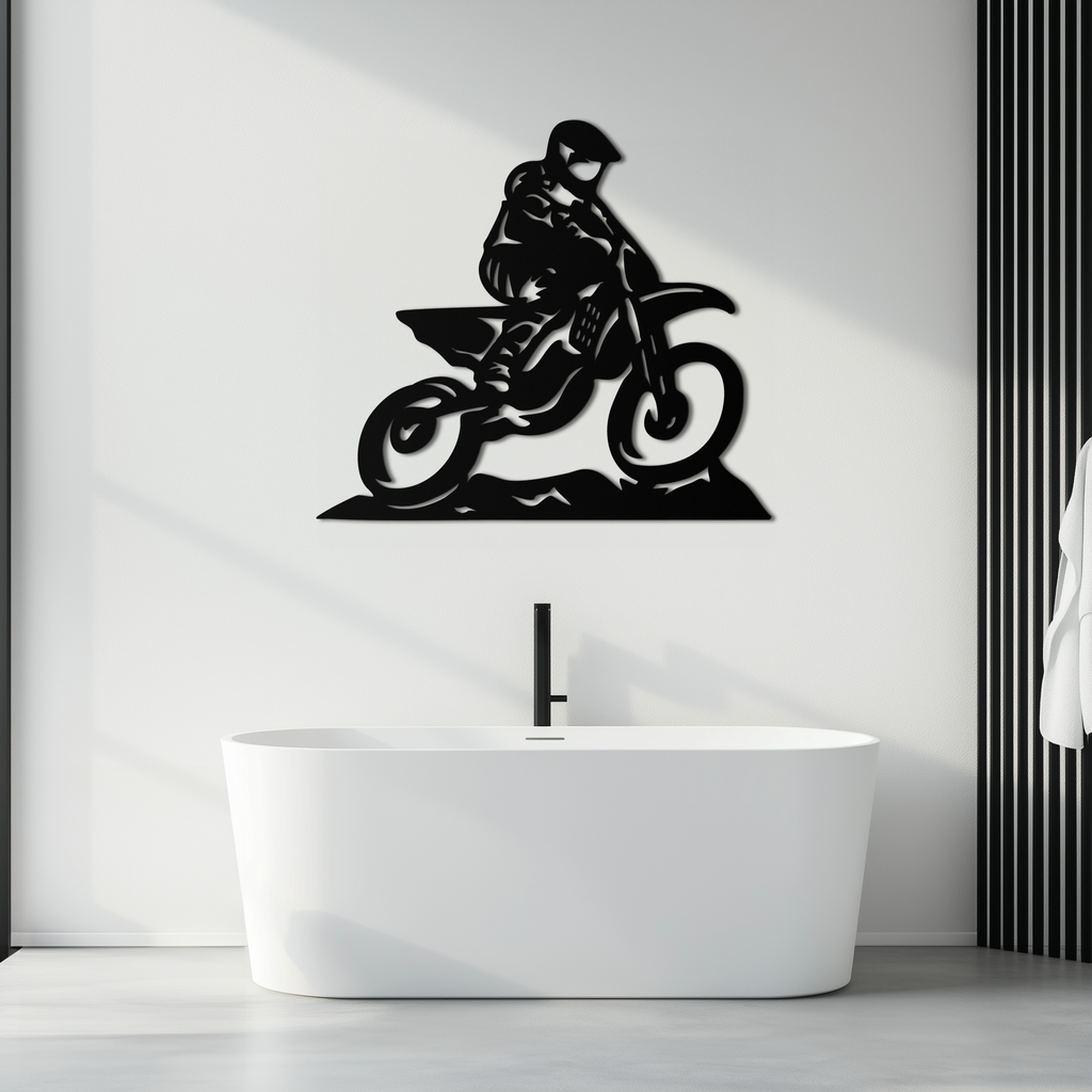 Dynamic Motocross Rider Metal Wall Art – Off-Road Motorcycle Silhouette Decor - KAF645