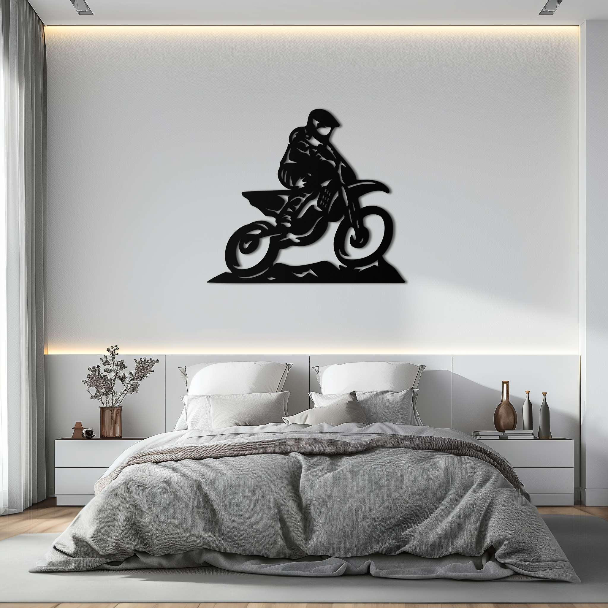 Dynamic Motocross Rider Metal Wall Art – Off-Road Motorcycle Silhouette Decor - KAF645