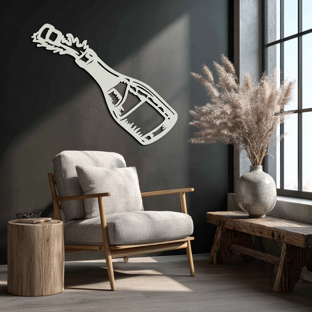Champagne Bottle Explosion Metal Wall Art – Celebration-Themed Modern Decor for Bars and Kitchens- KAF646
